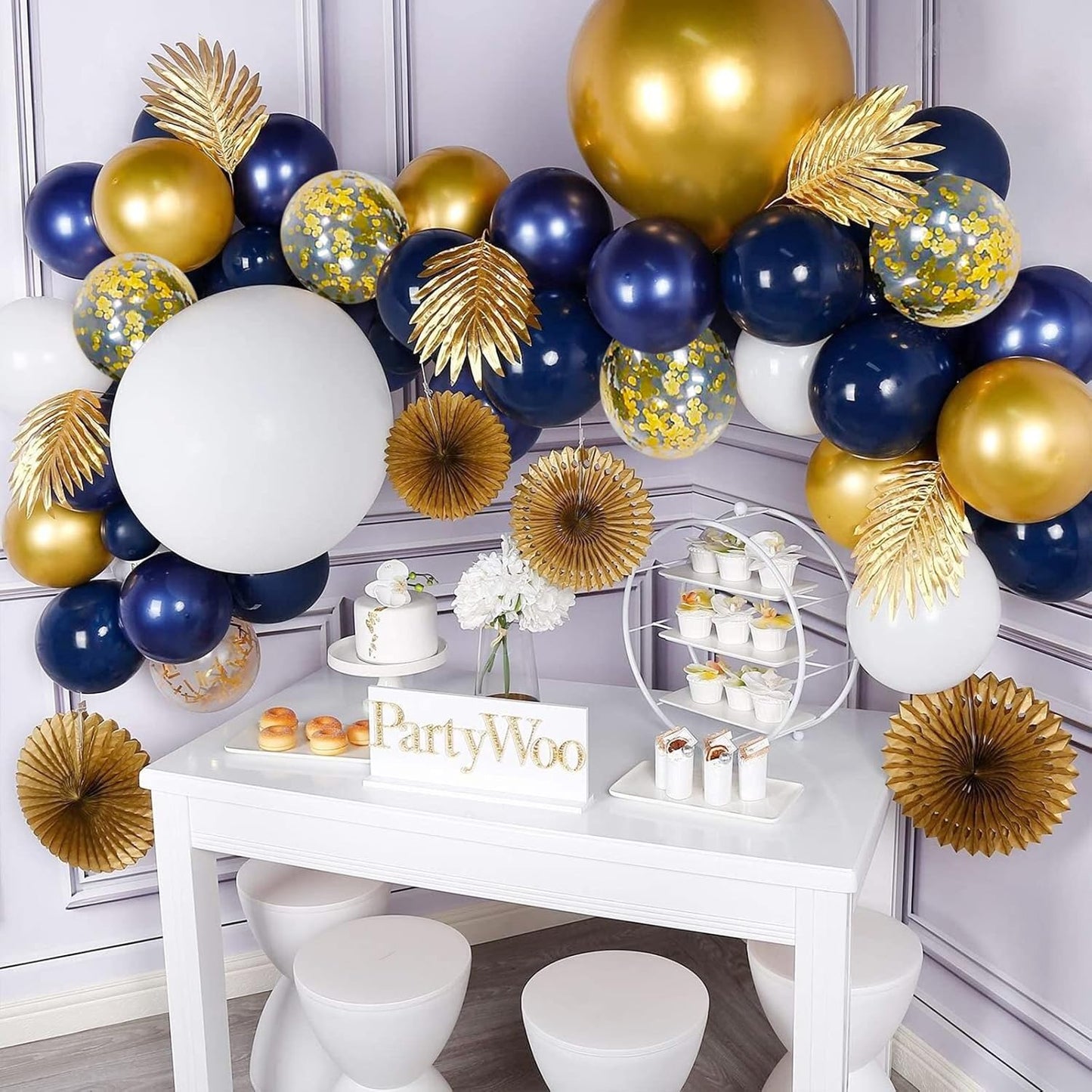 CANREVEL 127pcs Navy Blue Gold Balloons Garland Kit White Gold Confetti Balloons Arch Kit for Birthday Party Baby Shower Wedding Graduation Prom Decorations