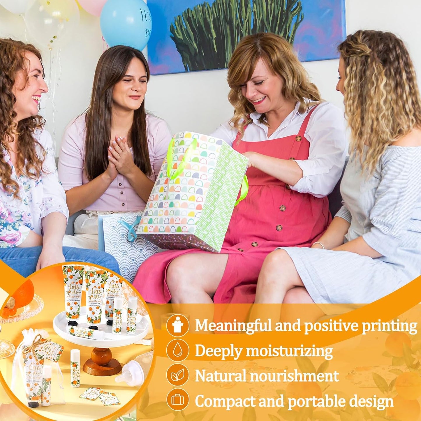 48 Sets 192 Pcs Little Cutie Baby Shower Gifts for Guests Orange Cutie Baby Shower Games Prizes Favors Bulk Include 48 Hand Cream and 48 Lip Balm Guests Gender Reveal Souvenirs Gifts