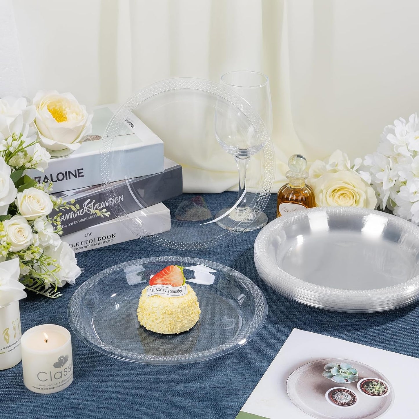 WELLIFE Clear Party Plates 10 Inch -150 Count for Party, Disposable Plastic Dinner Plates for Birthday Wedding Engagement Easter