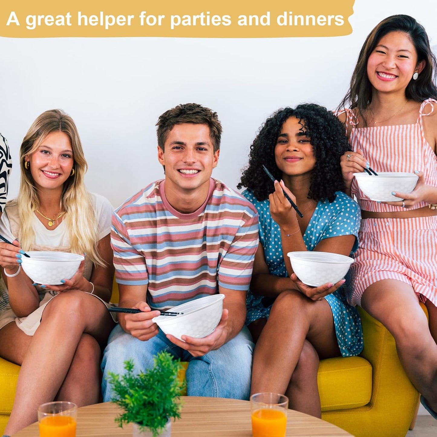 150 Pack 32oz White Disposable Plastic Bowls Plastic Salad Bowls Large Stackable Serving Soup Dinnerware for Birthdays, Weddings, Parties, Festivals