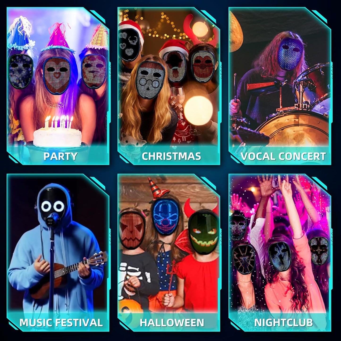 Ompusos LED Mask with Gesture Sensing, Light-Up Transforming Face Cover for Halloween, Christmas, Cosplay & Birthday Parties