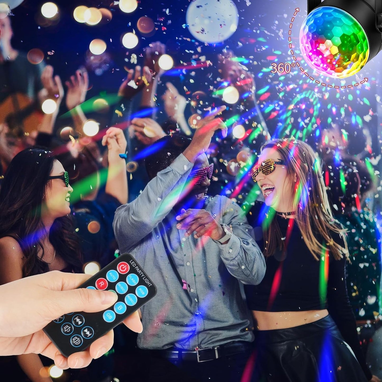 Disco Ball Light, Sound Activated Party Strobe Light, DJ Rave Lights with Remote, LED Stage Lights for Karaoke Birthday Christmas Halloween Decorations Indoor