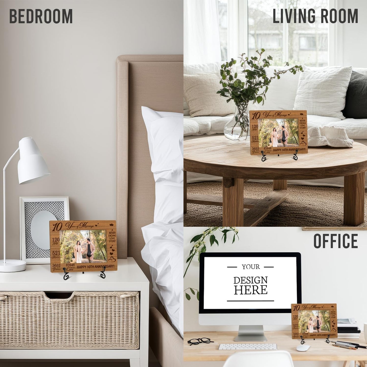 10 Years of Marriage Picture Frame, 10th Anniversary Wedding Valentines Gifts For Husband Wife Couple, 4x6 Wooden Picture Frame Tabletop Display Home Decor -04