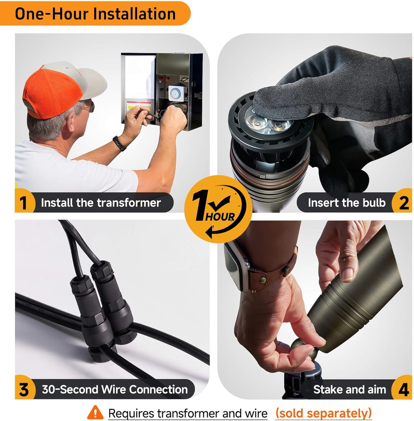 Gardenreet Brass Landscape Lighting - Low Voltage Spotlights Outdoor LED, 12V Wired Uplights, Waterproof Spot Lights, Bronze for Outside Trees with 5W 5000K Daylight MR16 Bulb (4 Pack)