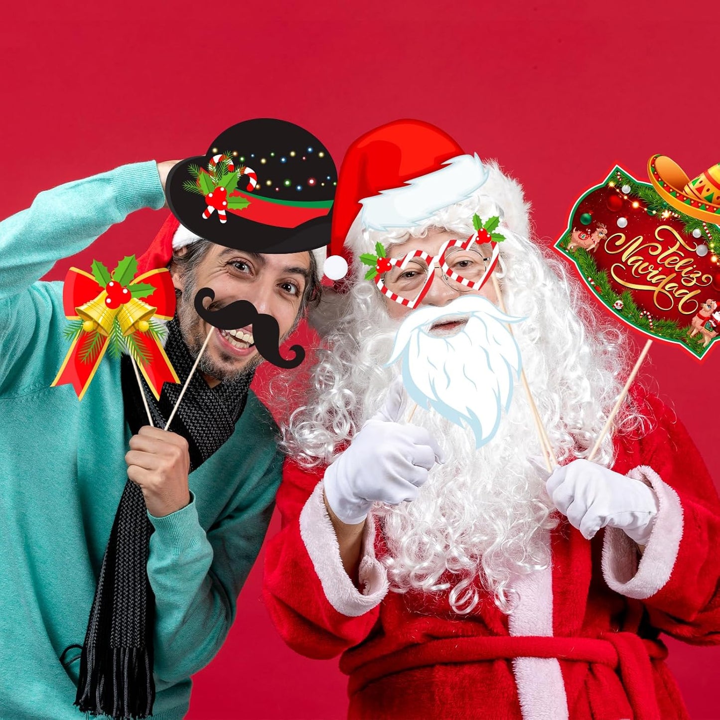 Feliz Navidad Decorations Photo Props,36pcs Mexican Christmas Decorations Party Photobooth Props Funny Feliz Navidad Photo Booth Props for Spanish Christmas Party Decorations