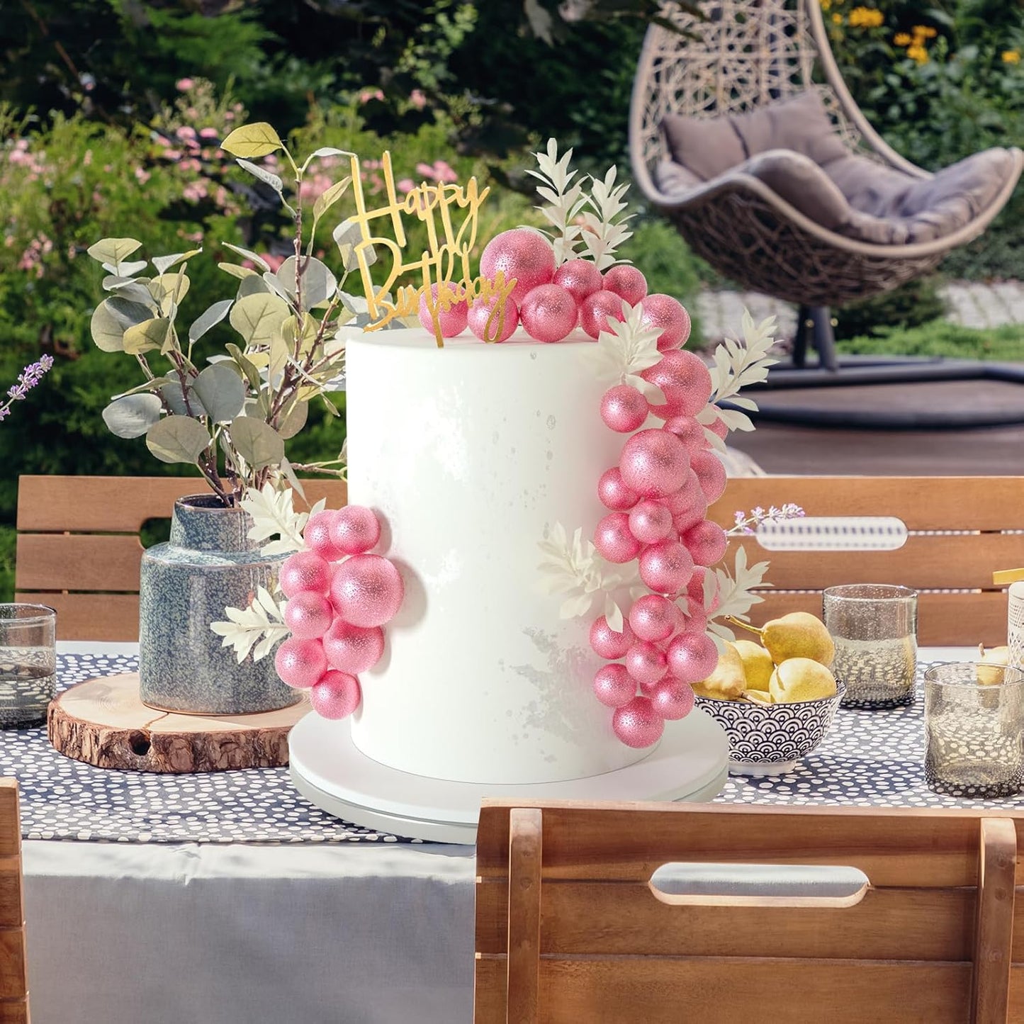 MIAHART Ball Cake Toppers Boho Grass Cake Topper Ball Cake Insert Decoration for Birthday Wedding Baby Shower Party Decorations Boho Themed Party Supplies (Rose Gold)