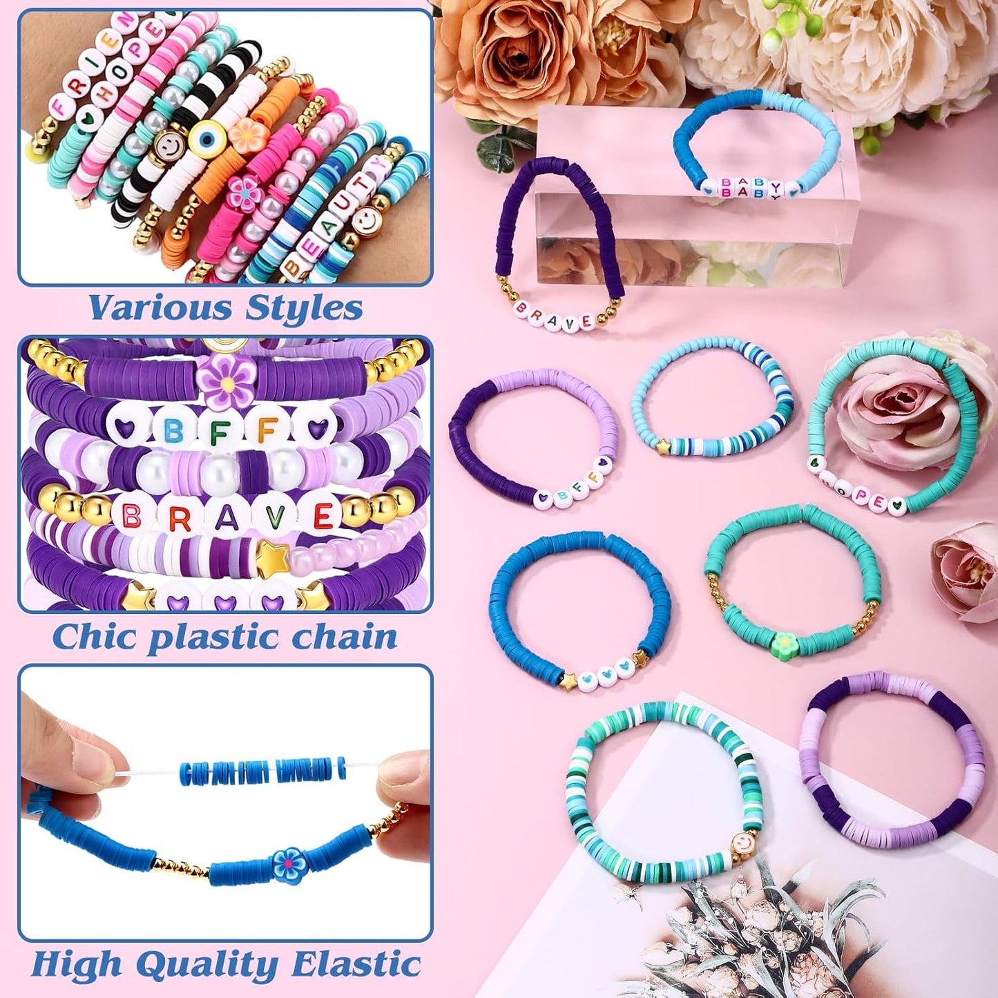 Draupnir Friendship Bracelets Heishi Surfer Clay Bead Bracelets Set Stackable Beaded Preppy Jewelry Bracelets Friendship Boho Y2K Bracelets for Women Teen Girls Party Favors