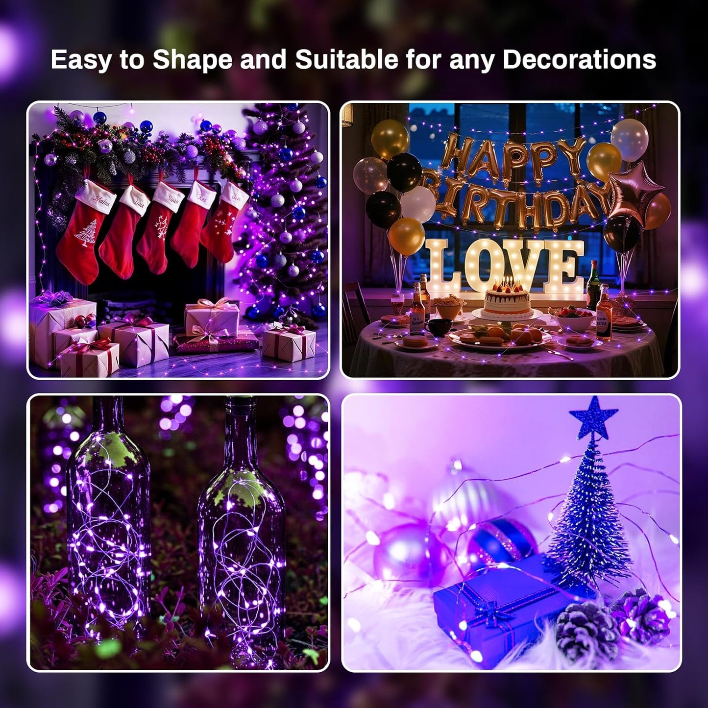 ZGWJ 24 Pack Fairy Lights Battery Operated, 7ft 20 Mini LED Fairy String Lights Silver Wire 3 Modes for DIY, Parties, Wedding, Bedroom, Halloween Christmas Decoration Purple