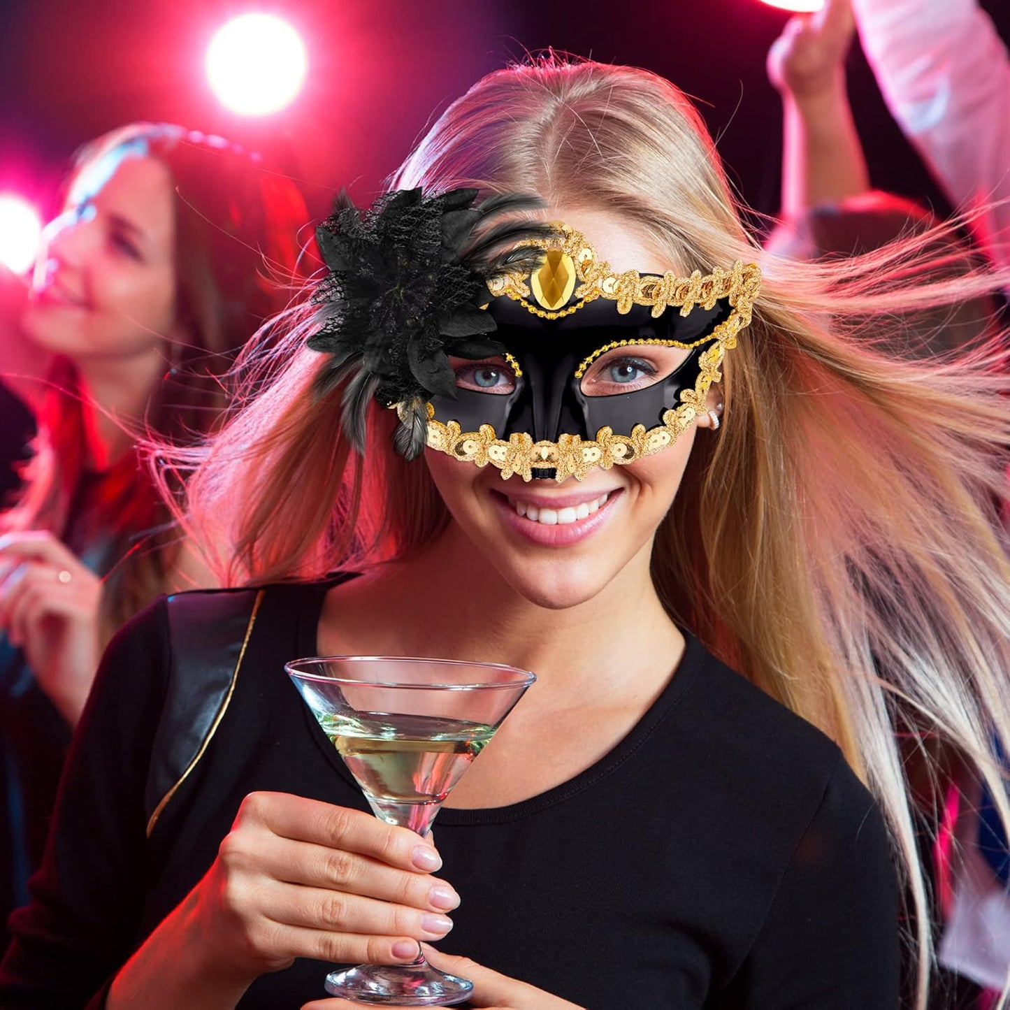 SIQUK Couple Masquerade Masks Set Venetian Party Mask Plastic Halloween Costume Mask Mardi Gras Mask for Women and Men