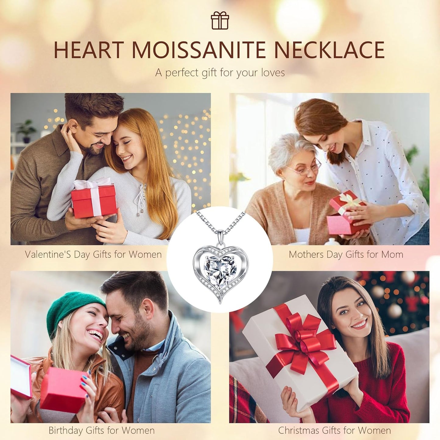 MOOSEA Christmas Gifts for Women Wife, 1-3ct D Color VVS1 925 Sterling Silver Anniversary Birthday Gifts for Women Wife Girlfriend Jewelry Moissanite Necklace