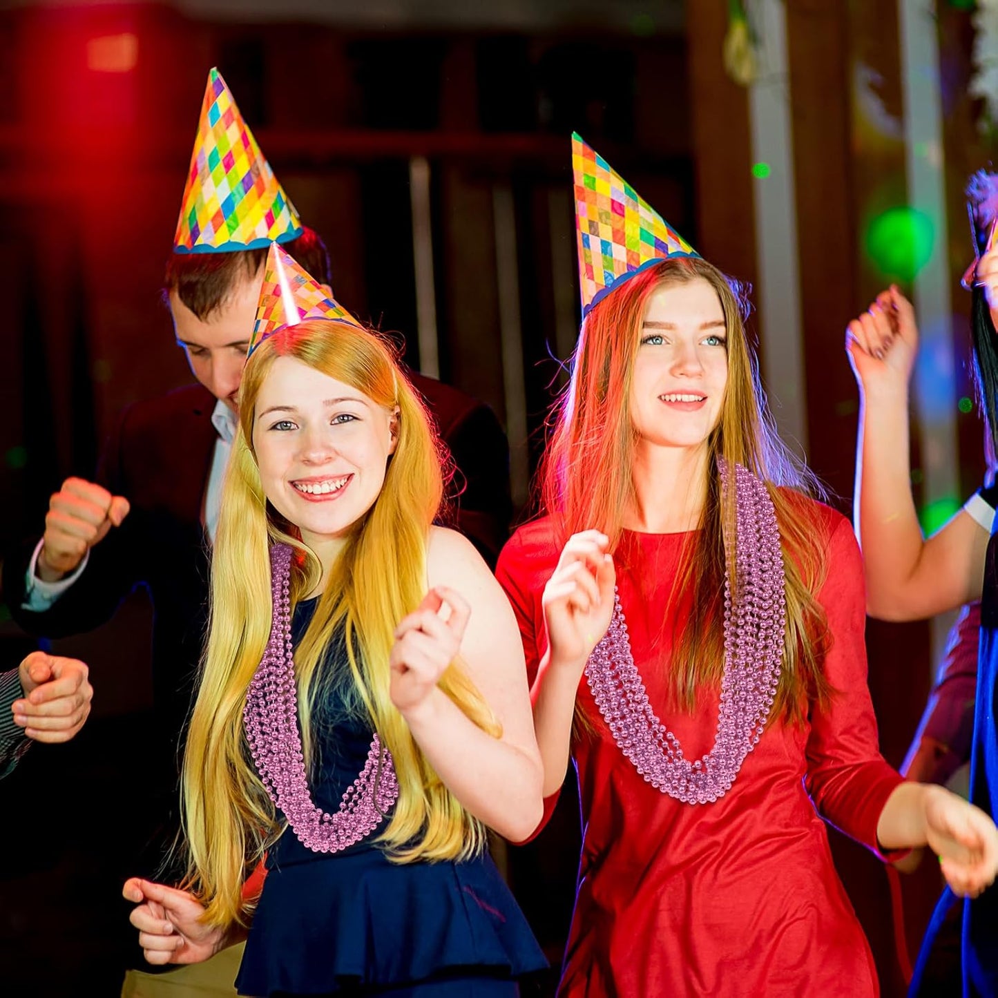 SHAOQINLIN 50 PCS Pink Bead Necklace, 33" Pink Mardi Gras Beads, Breast Cancer Awareness Beaded Necklaces, Party Beads for Mardi Gras, Christmas, Valentine's Day, Wedding, Gender Reveal Party Favors