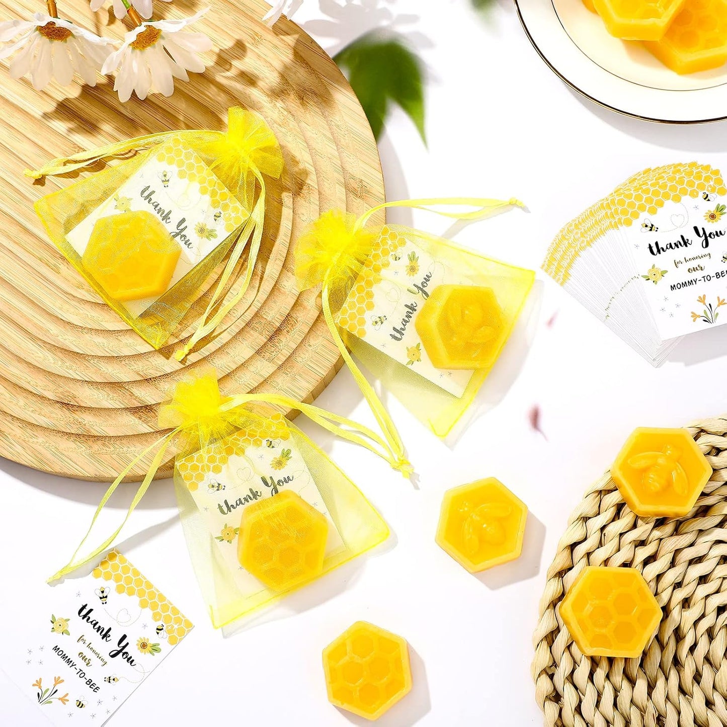 Lounsweer 48 Set Christmas Baby Shower Favors Honeycomb Soap Bar Gift Set for Guest Scented Soap with Card Bags for Gender Reveal Holiday Wedding Birthday Honey Keepsakes Decorations(Bee Honeycomb)