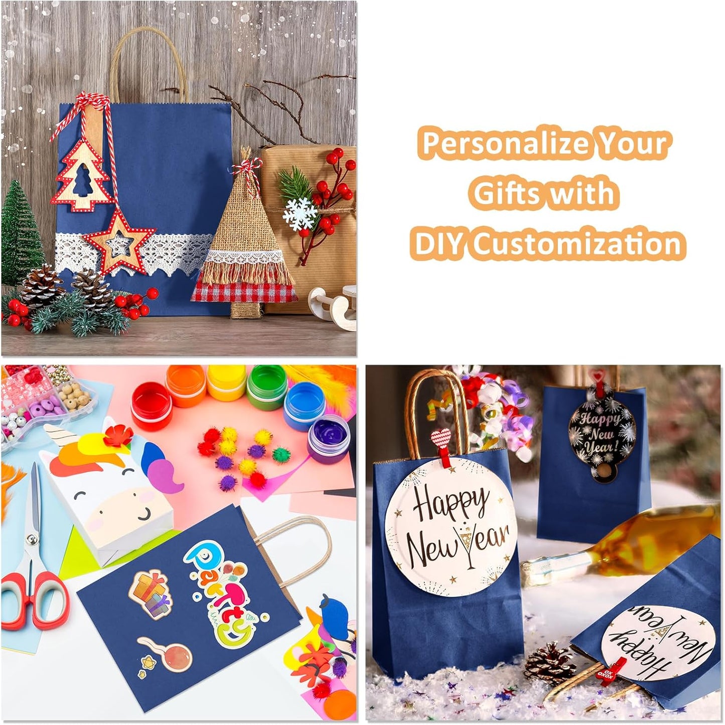 BagDream Small Gift Bags with Handles 50Pcs 5.25x3x8 Inches Kraft Paper Bags Bulk for Party Favor, Retail, Merchandise, Wedding, Gifts, Recyclable Navy Blue Paper Sacks