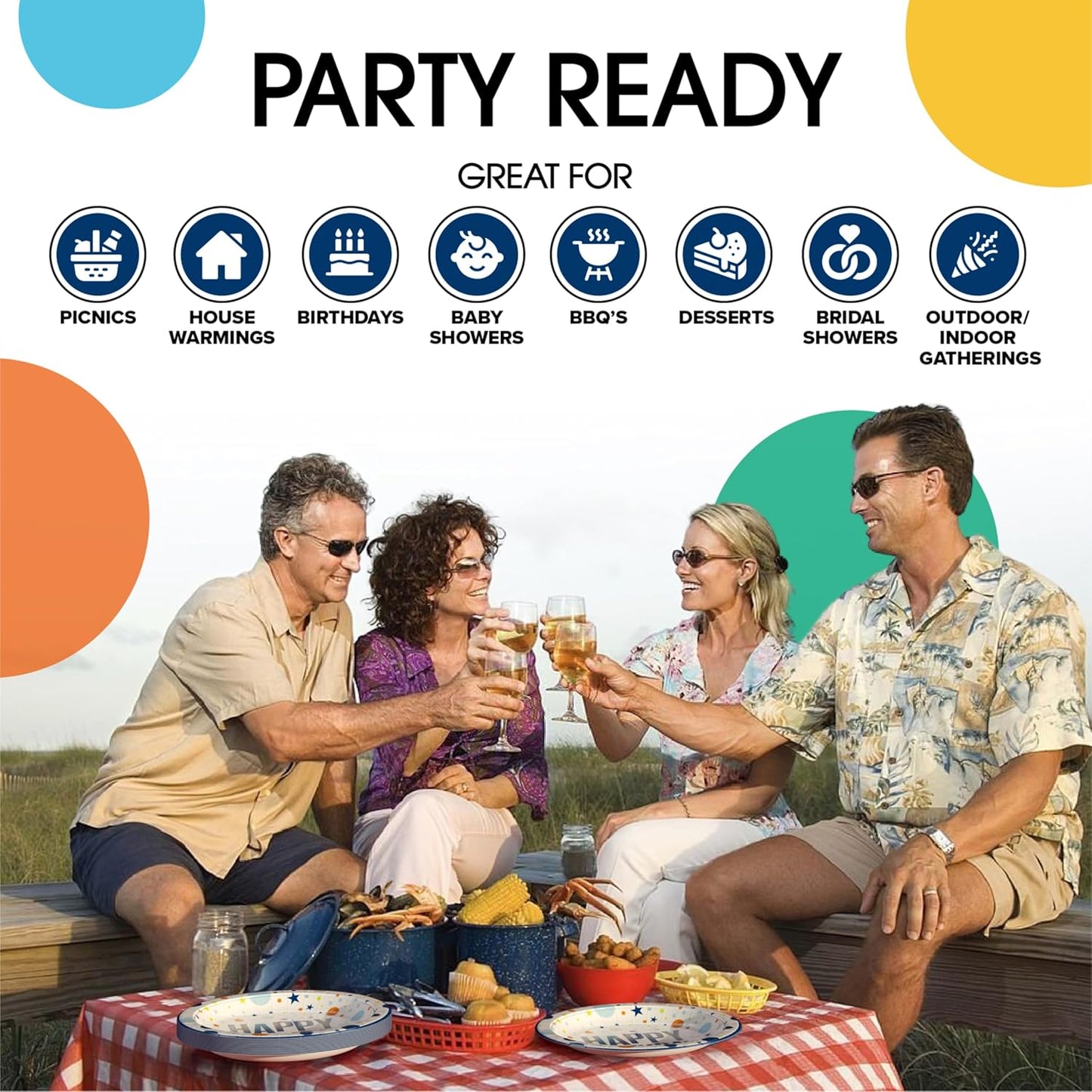 Exquisite Blue Happy Birthday Plates 7" Birthday Paper Plates 100 Pcs Blue Party Plate | Disposable Heavy Duty 350 Gsm Disposable Plate For Party Supplies And Decorations