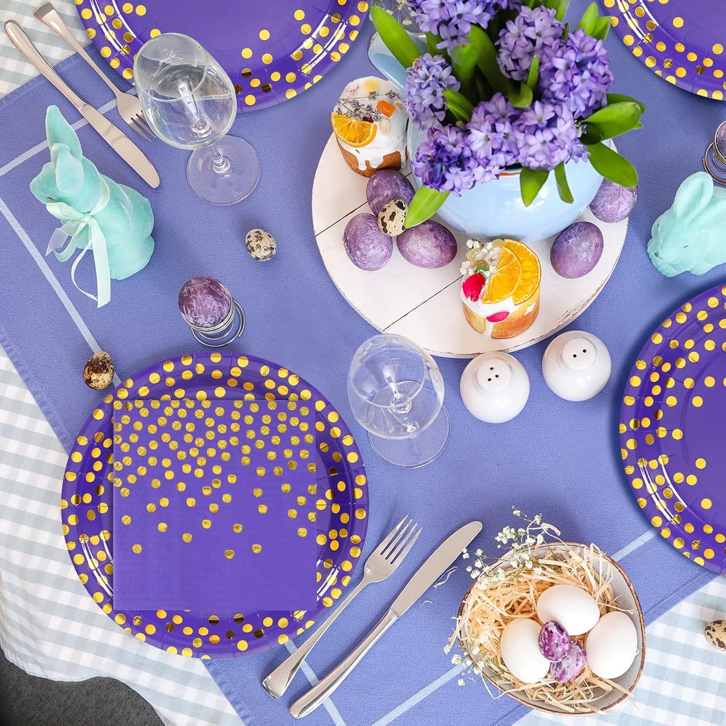 Purple and Gold Paper Plates- 100 Pack- 50 x 7 Paper Plates & 50 x 6.5 Napkins, Purple Plate and Napkins Party Supplies for Birthdays Receptions and All Occasions