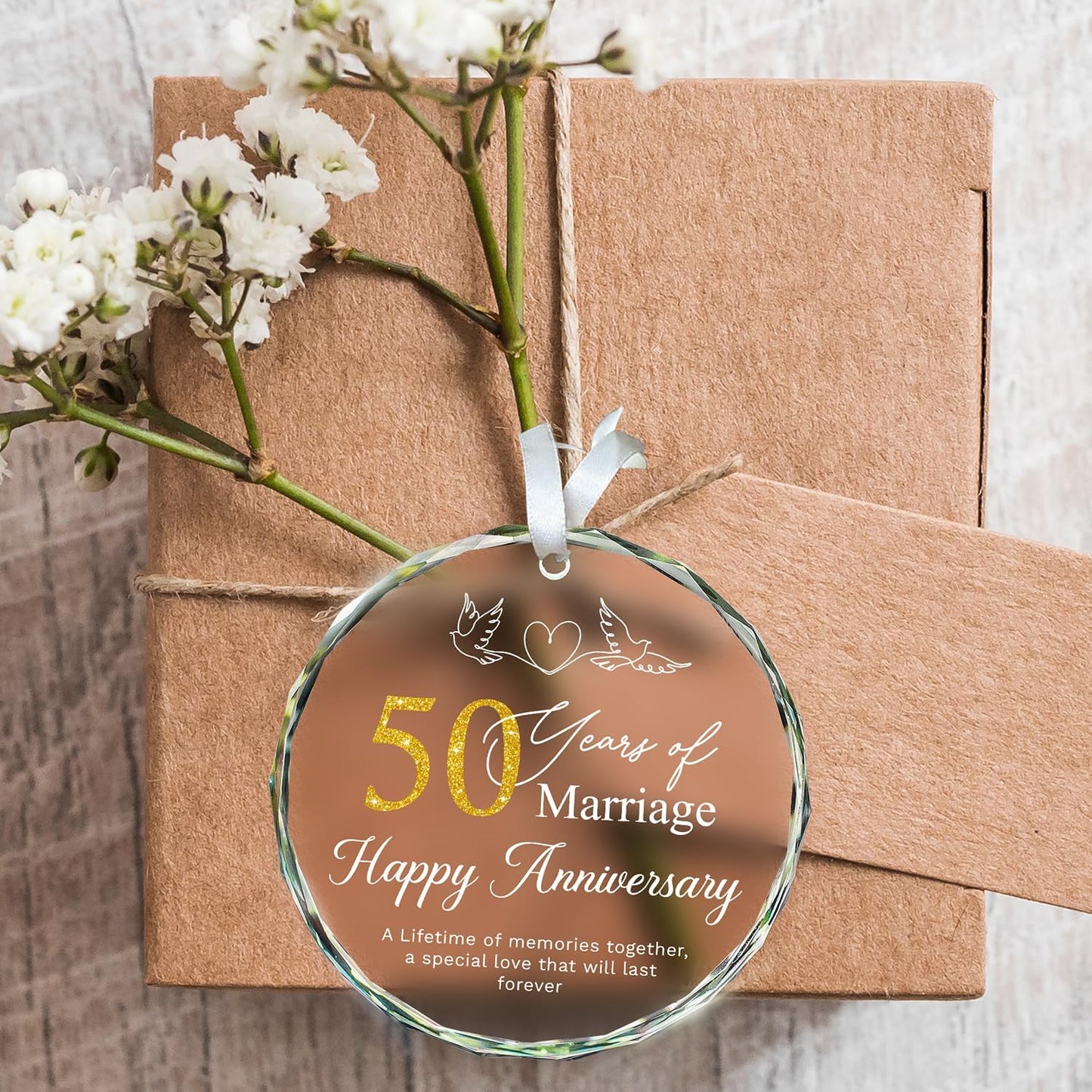 50th Anniversary Wedding Gifts for Couple - 50 Year Anniversary Wedding Gift Ideas for Parents, Husband, Wife, Her, Him - Best 50th Decoration Glass Ornament
