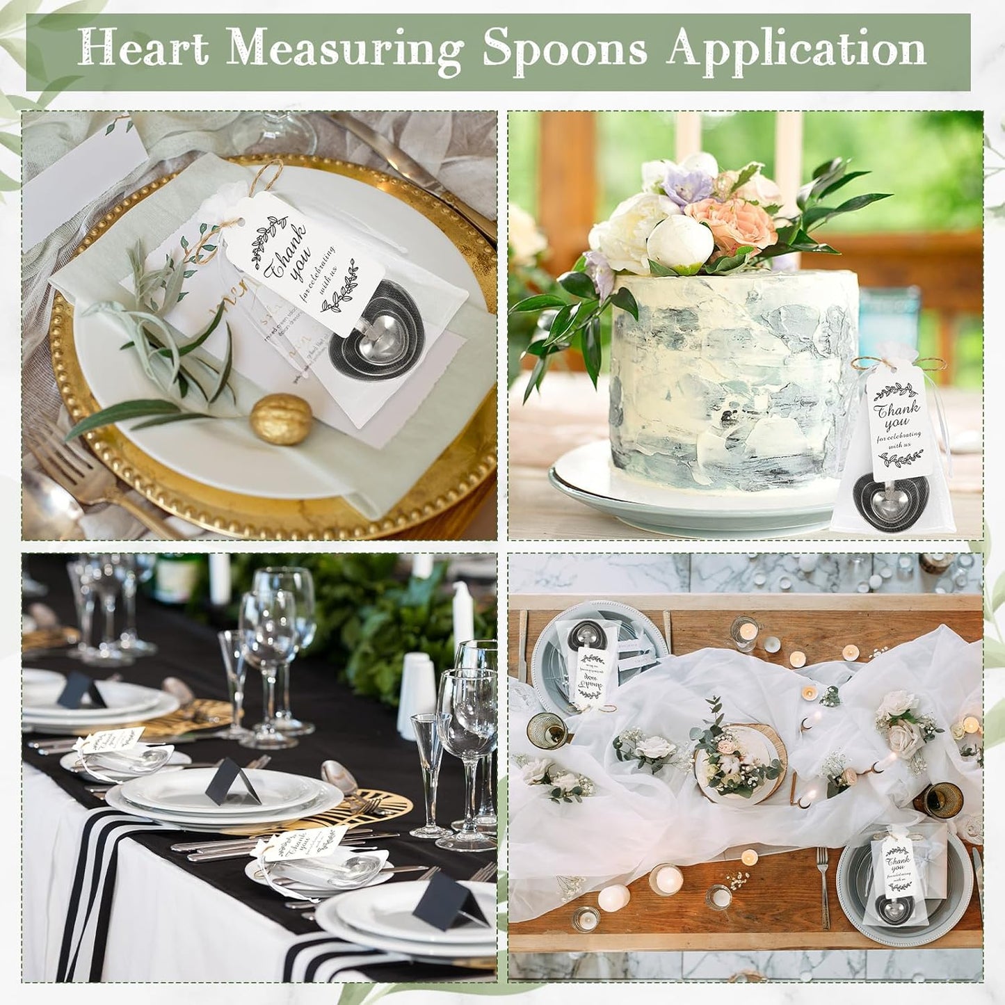 Umigy 100 Set Heart Shaped Measuring Spoon Tea Spoons Wedding Baby Shower Favors for Guests Set Heart Shape Drawstring Organza Bag Gift Tag Rope for Wedding Bridal Shower Souvenir (Silver)