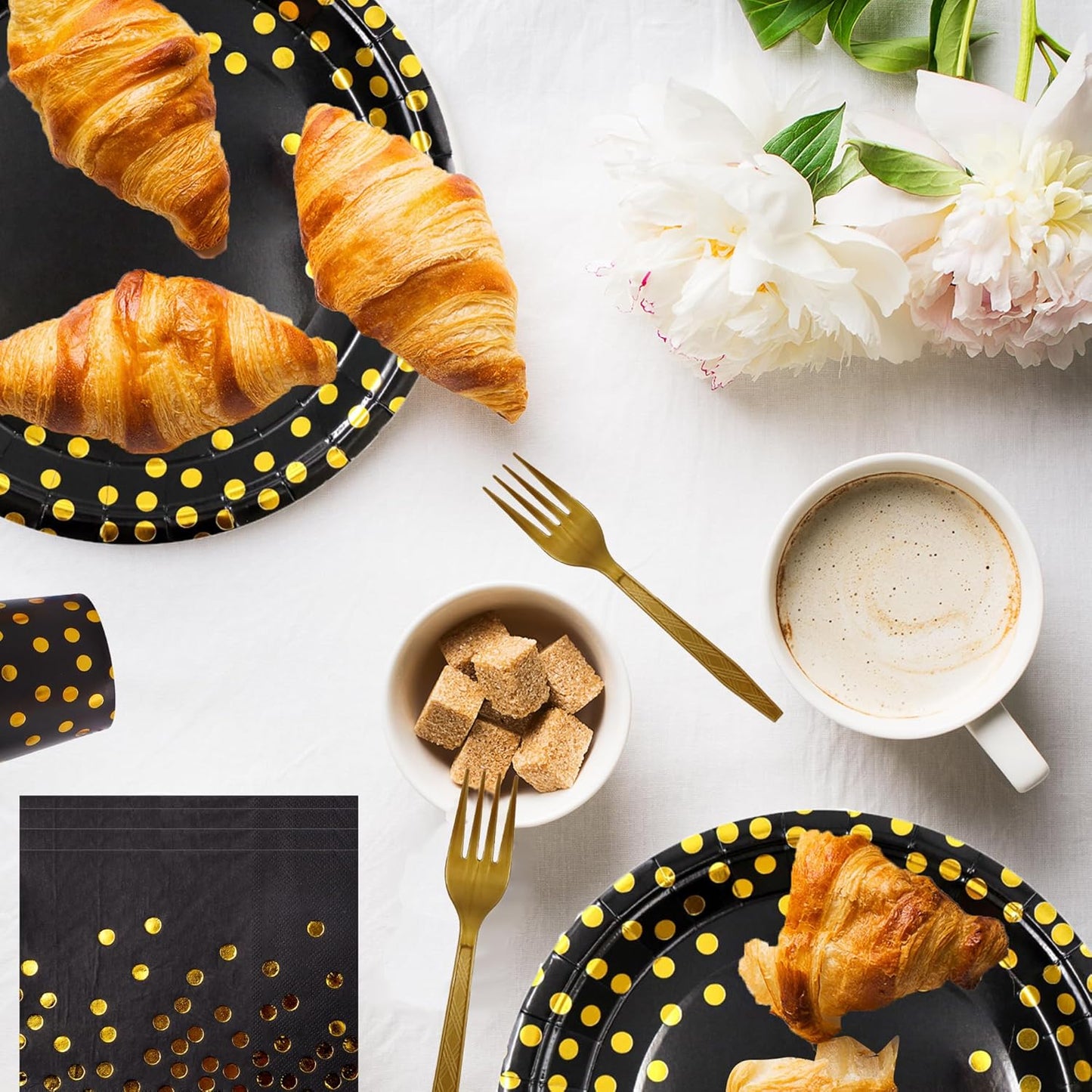 160 Pcs Black and Gold Paper Plates, Forks and Cups Party Supplies, black birthday plates Tableware Supplies for Birthdays, Graduations, Weddings, Holidays 40 Guests
