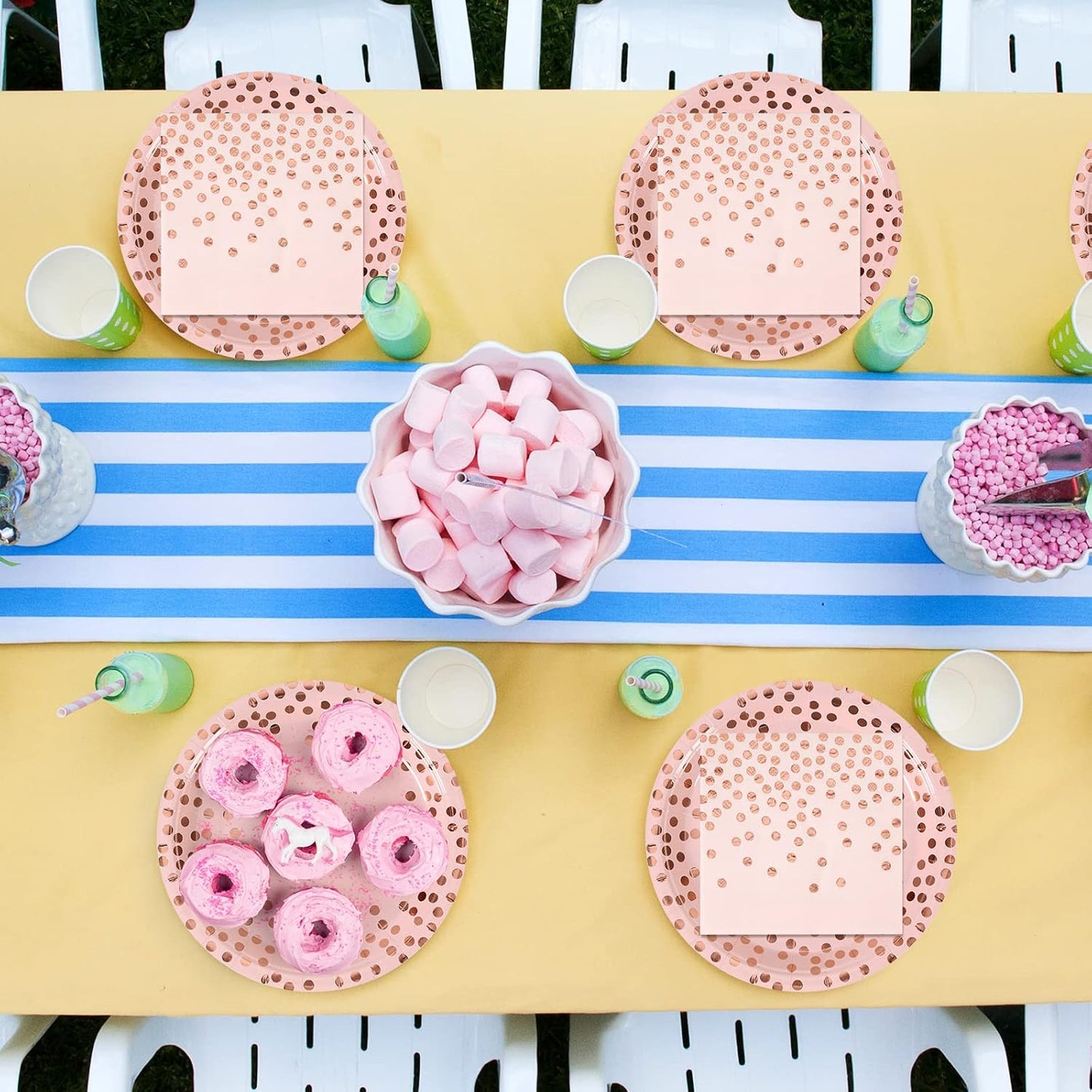 Pink and Rose Gold Paper Plates- 100 Pack- 50 x 7 Dessert Plates & 50 x 6.5 Napkins, Pink Paper Plate and Napkins Party Supplies for Baby Showers, Birthdays and All Occasions