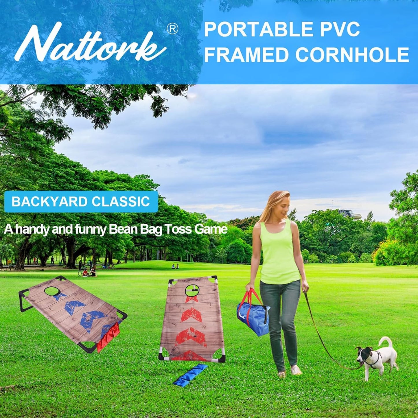 Portable Cornhole Set with 2 Collapsible Cornhole Boards, 8 Cornhole Bean Bags and Carrying Case for Yard Toss Game, Indoor Outdoor Camping Games for Adults Family (3 x 2-feet)