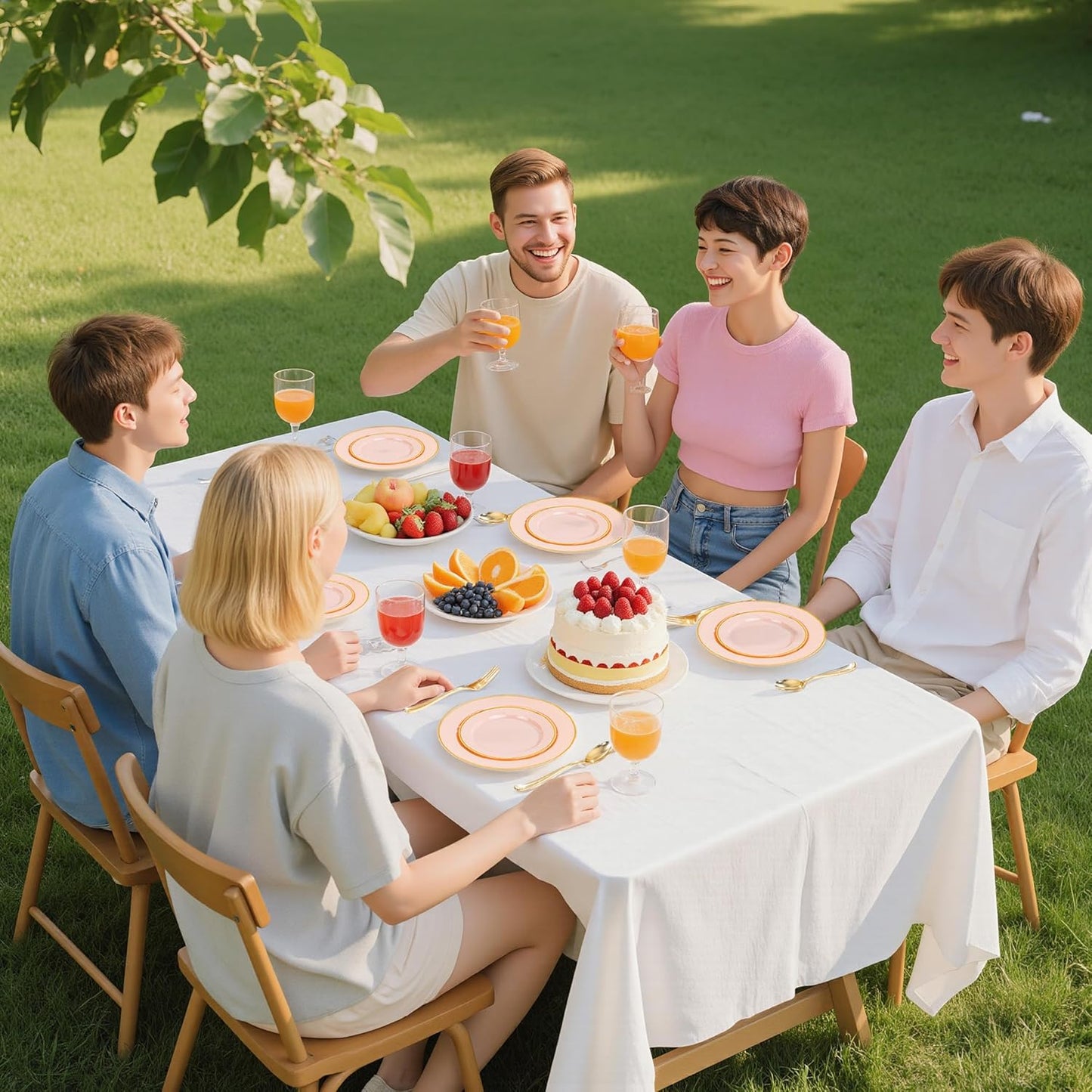 SUT 175 Pcs Pink and Gold Plastic Dinnerware Set for 25 Guests, Include: 25 Dinner Plates, 25 Dessert Plates, 25 Pre Rolled Napkins With Silverware, 25 Cups, Disposable Plates for Baby Shower, Party