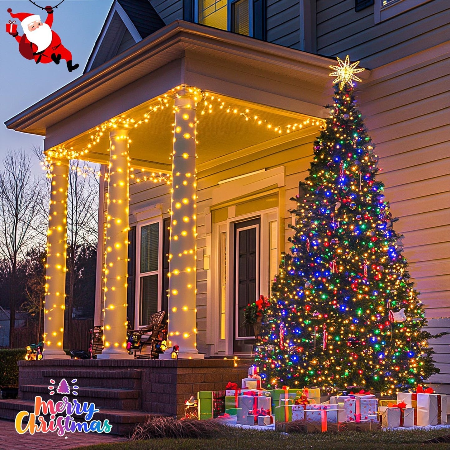 JMEXSUSS 200 LED Christmas String Lights Outdoor Waterproof, 66ft Color Changing String Lights Plug in, Warm White & Multicolor Christmas Lights for Trees Yard Wedding Xmas Party