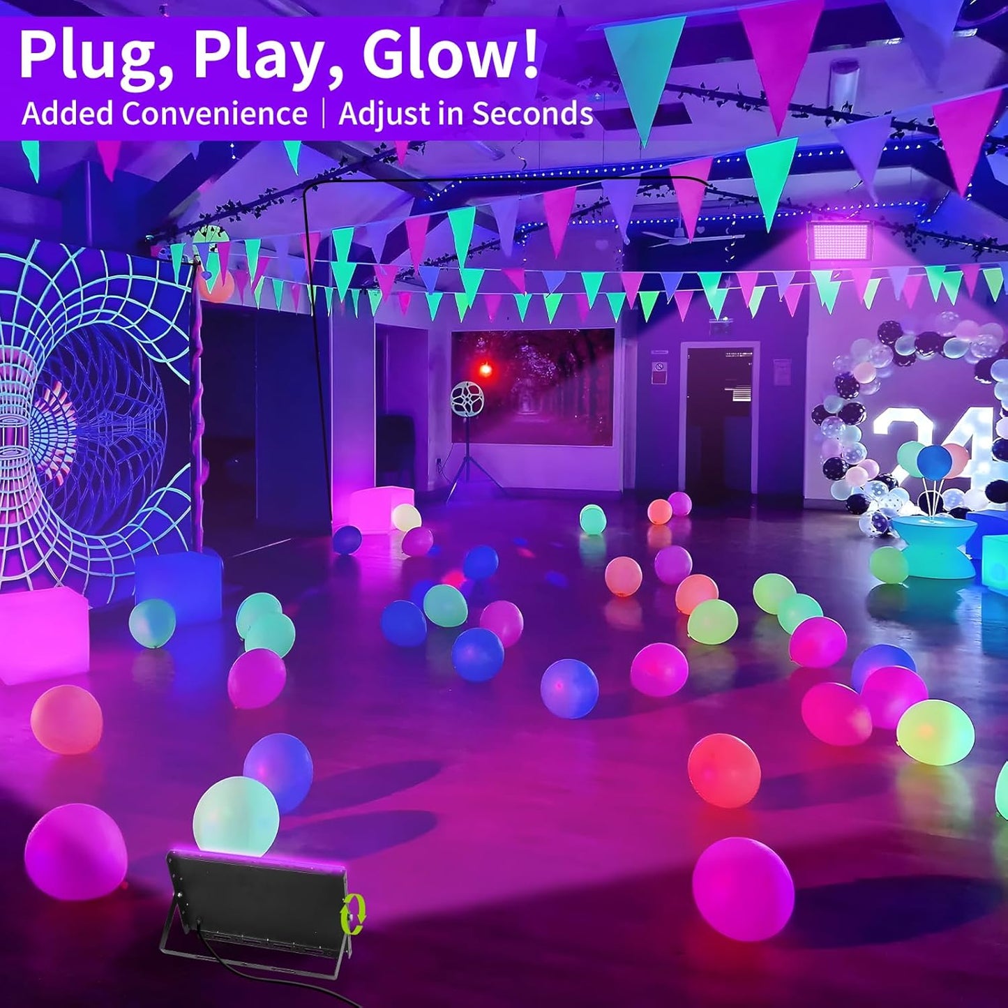 200W Blacklight Flood Light with 10ft Cord+Switch, IP66 Waterproof Outdoor LED Black Lights for Large Space, Glow Party, Halloween, Stage, Gym, Poster, Body Paint, 4 Pack