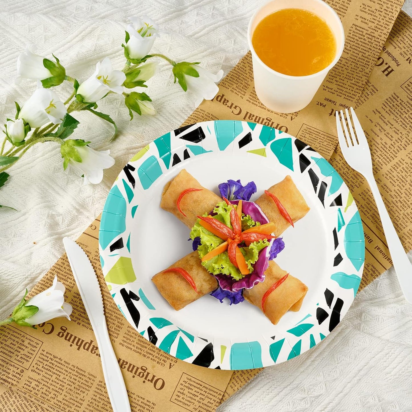 FOCUSLINE 360 Pack Paper Plates 8.375 Inch, Disposable Paper Plate Bulk 360 Count, Soak-Proof & Cut-Proof Bulk Plate for Parties, Picnic and Family Gatherings.