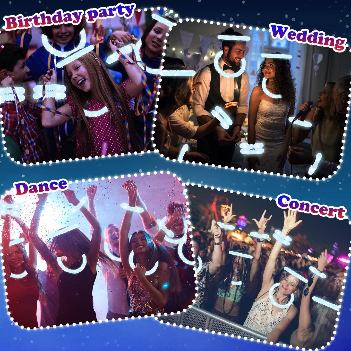 24 PCS White Glow Sticks Party Favors for Kids,Christmas LED Light Up Necklaces Bracelets Accessories for Toddlers,Glow Dance Wedding Camping Party Supplies Decorations Stocking Stuffer for Boys Girls