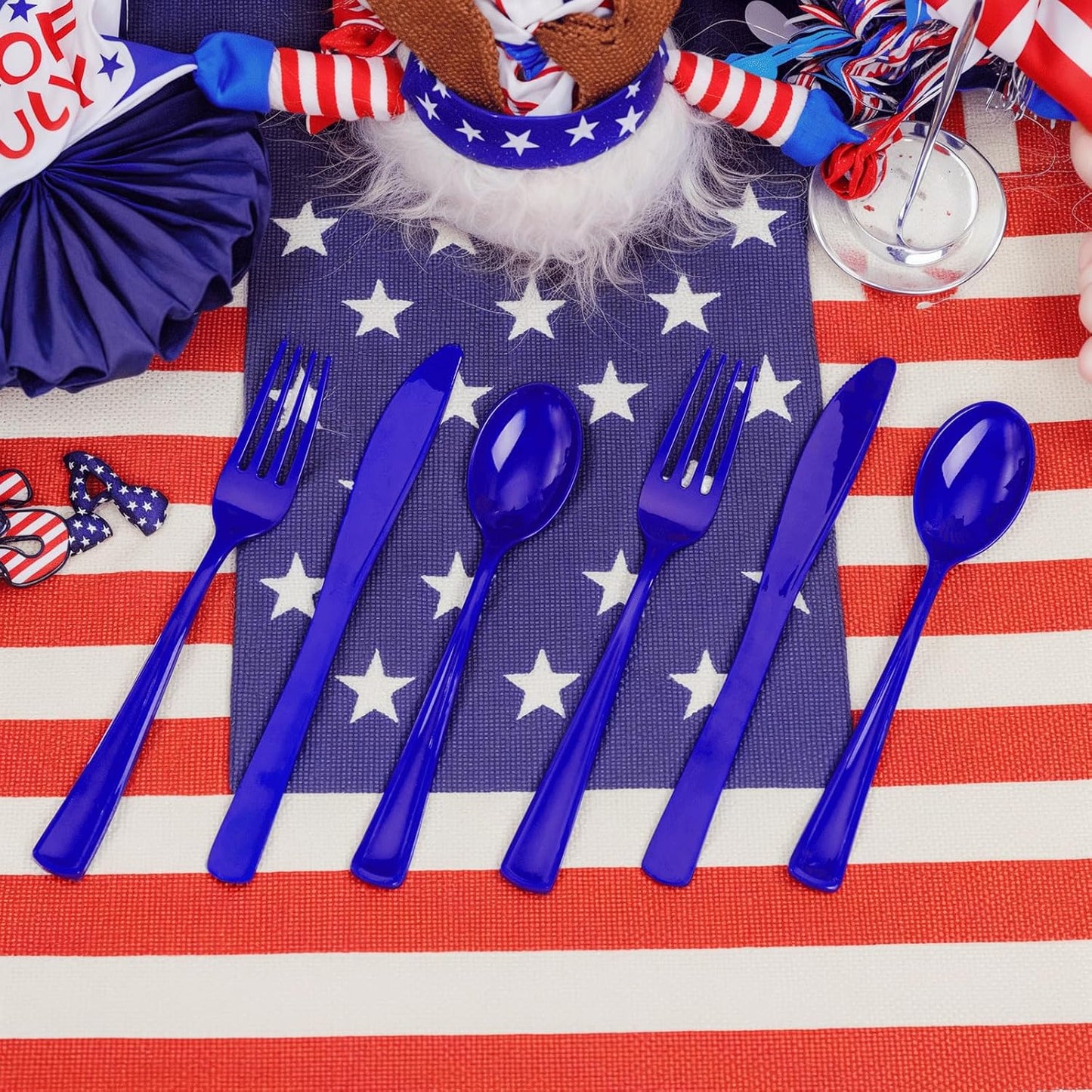 Liacere 100Pack Pre Rolled Blue Silverware and Napkin - Disposable Blue Plastic Utensils-Wrapped Plastic Cutlery Set with Napkin:100 Forks,100 Knives,100 Spoons,100 Napkins for Wedding&New Year