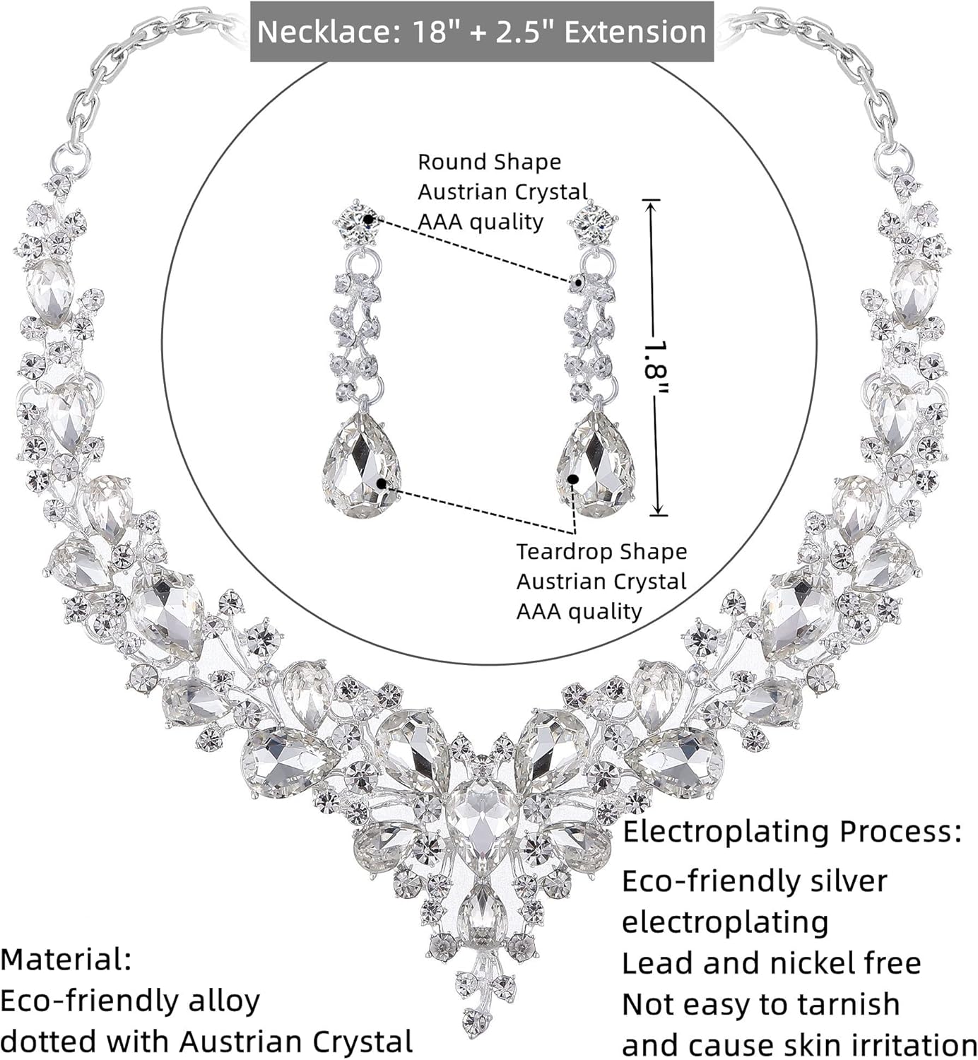 Crystal Bridal Wedding Jewelry Sets for Women Rhinestone Teardrop Crystal Statement Choker Necklace Drop Earrings Link Bracelets Rings Teardrop Jewelry Set for Brides Bridesmaids