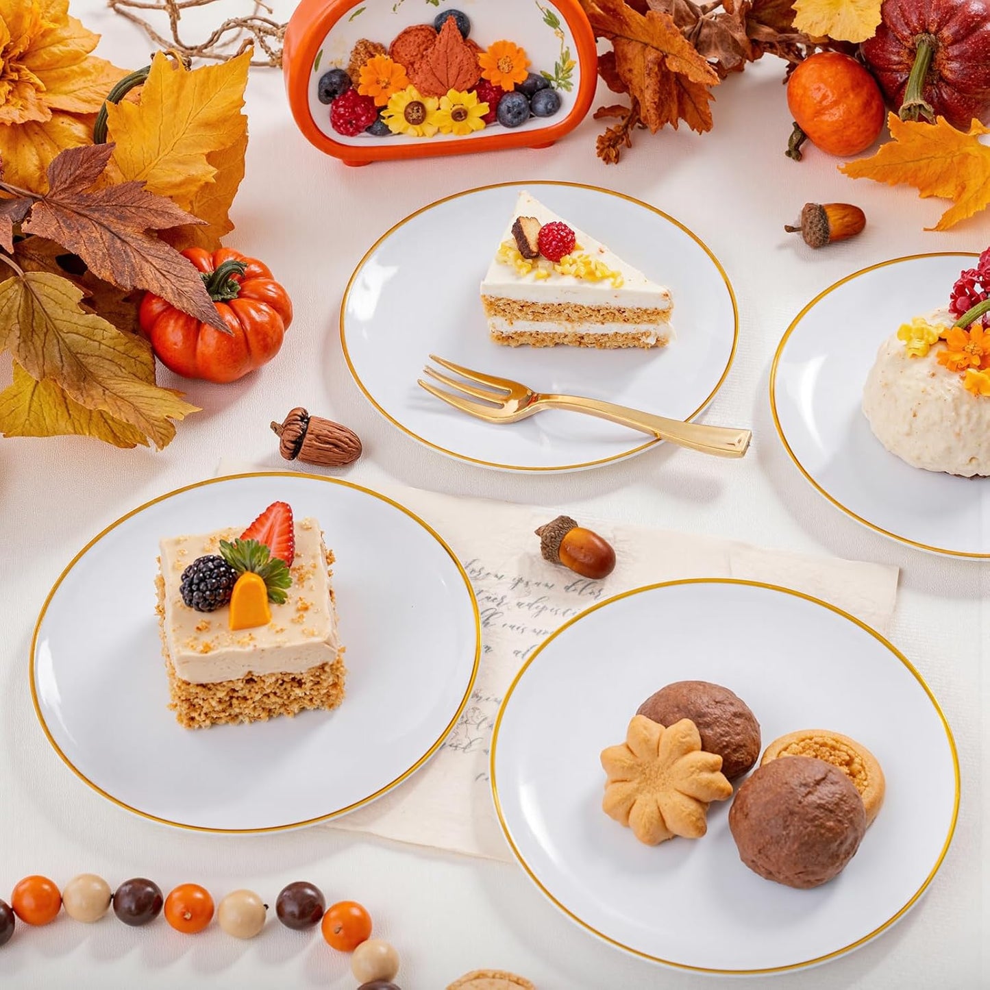 Festiva 400Pcs Gold Dessert Plates 6.3" with Forks 5"- 200PCS Small Disposable Dessert/Cake/Appetizer Plates and 200PCS Forks - Serve 200 Guests for Wedding Party&Thanksgiving&Birthday
