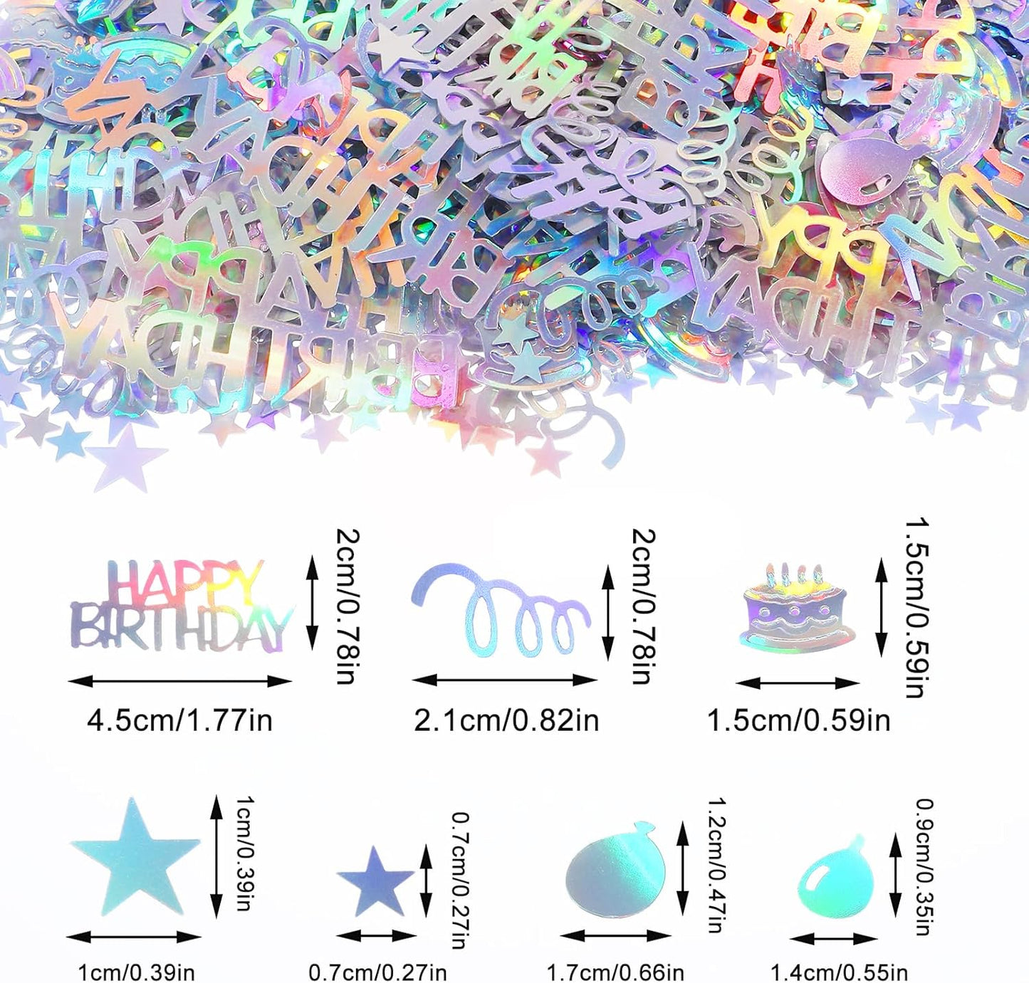 Happy Birthday Confetti, Birthday Party Cake Confetti, Metallic Foil Balloon Table Scatter Decorations for Baby Adult Birthdays Table Scatter Party Supplies