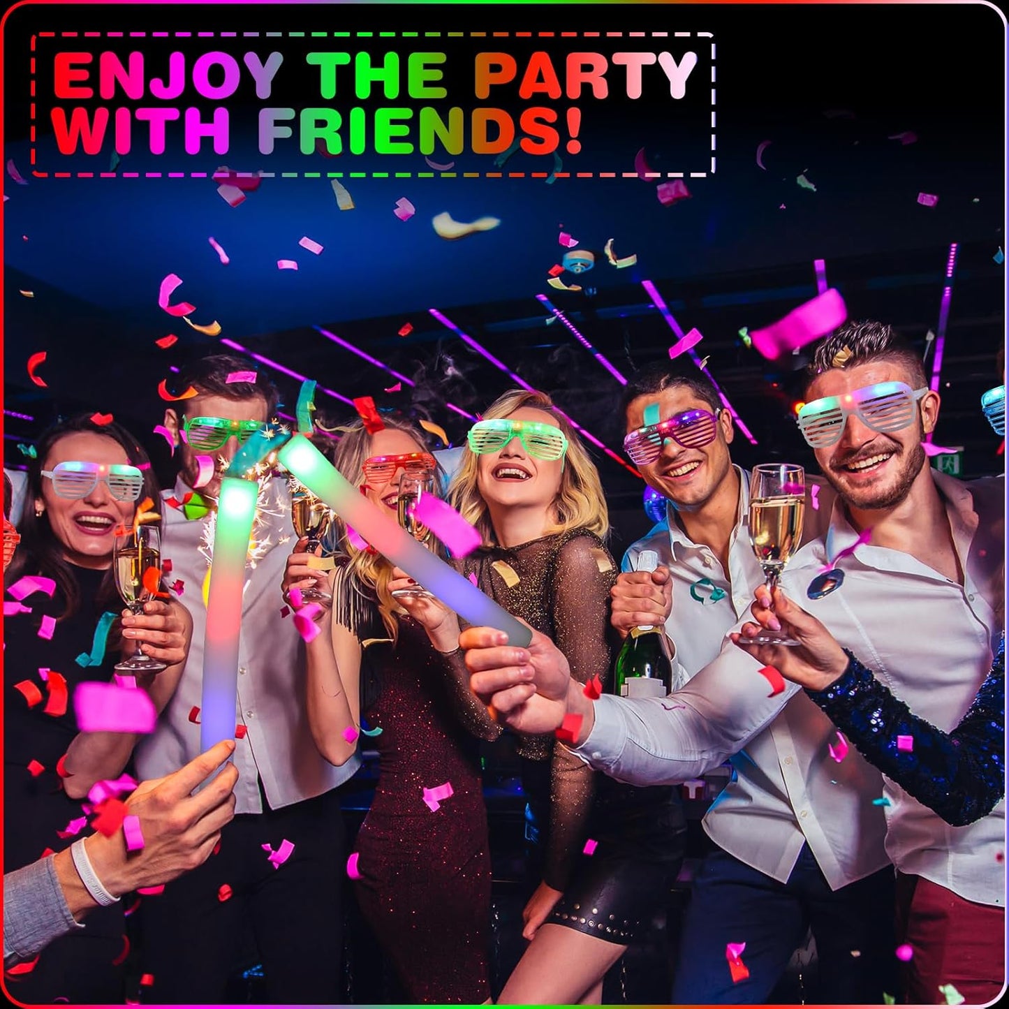 Maitys 72 Pcs Foam Sticks Light up Glasses, Glow in the Dark Sunglasses Foam Sticks LED Glasses Light up Supplies