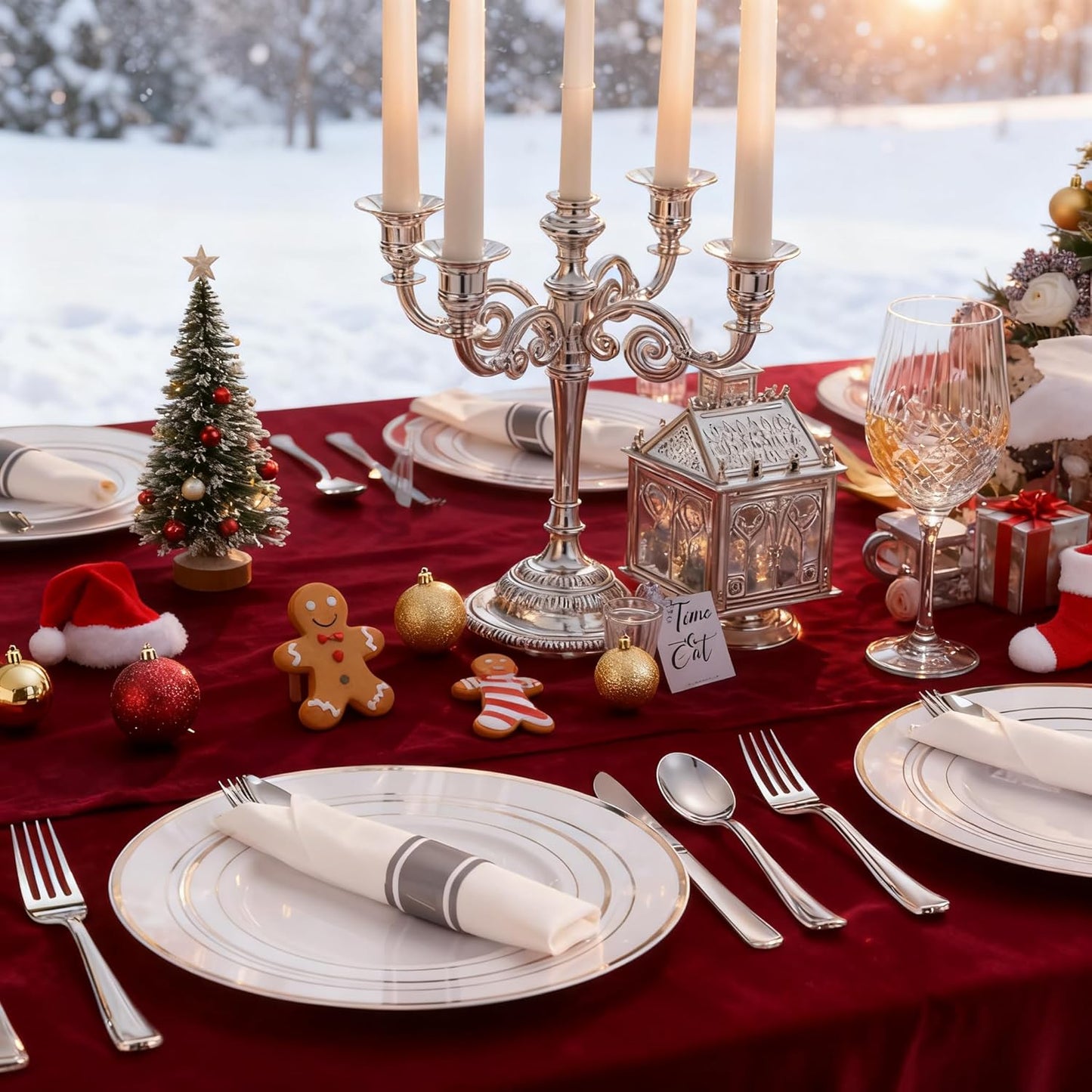 350 Pcs Silver Plastic Plates - Silver Dinnerware Set of 50 Dinner Plates 50 Dessert Plate 50 Silverware 50 Napkins 50 Cups for Christmas Party&Wedding