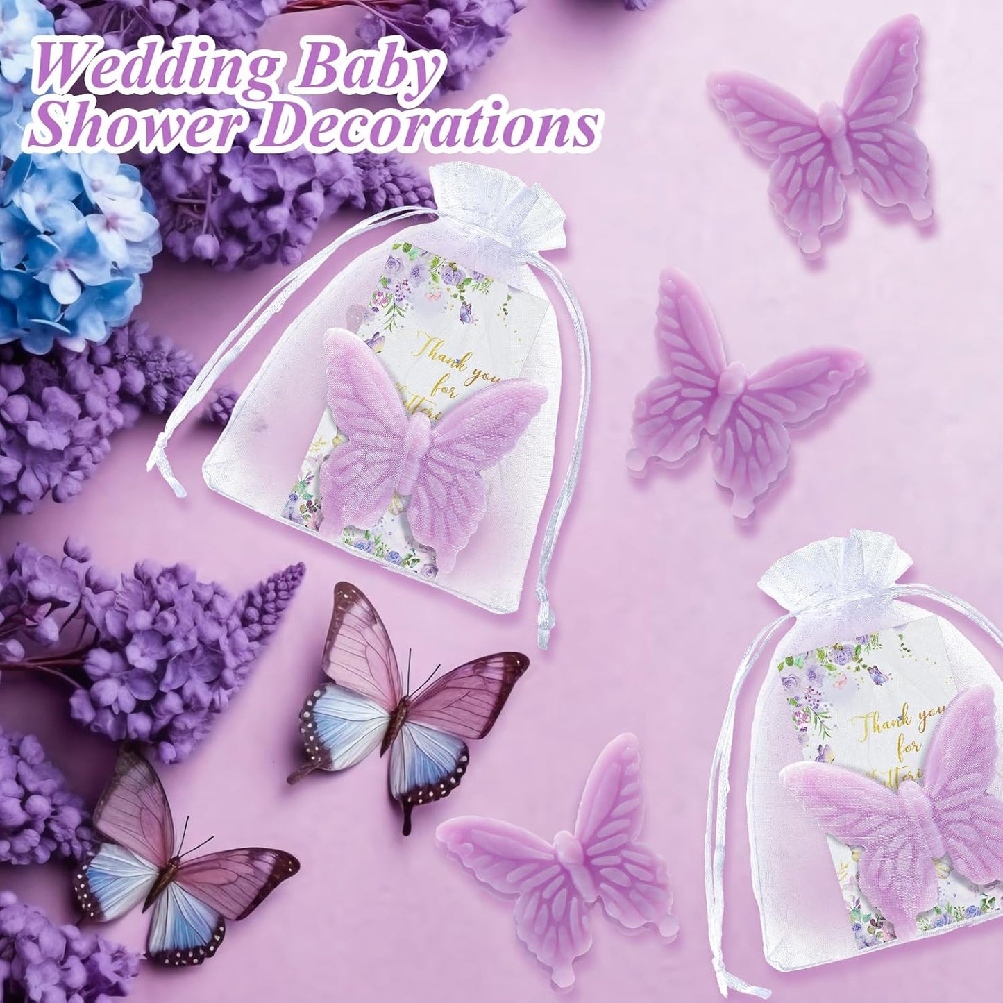 Dunzy 30 Set Butterfly Theme Baby Shower Favors for Guests Christmas Butterfly Soap Favors with Thanks You Cards Gender Reveal Baptism Party Decorations Wedding Bridal Souvenirs (Purple)