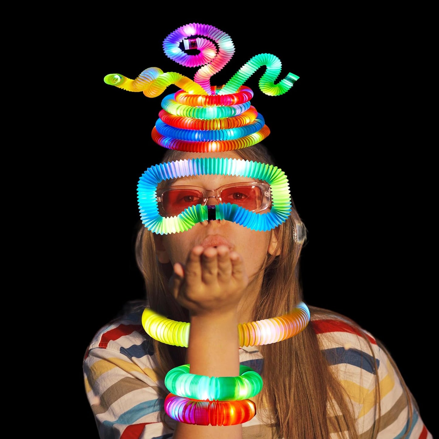 JOYIN 18 Pack Halloween Glow Sticks Party Favors for Kids, Light Up Pop Tubes Glow Necklaces Bracelets Party Supplies for Toddlers Boys Girls Birthday Gifts, Christmas, Goodie bags