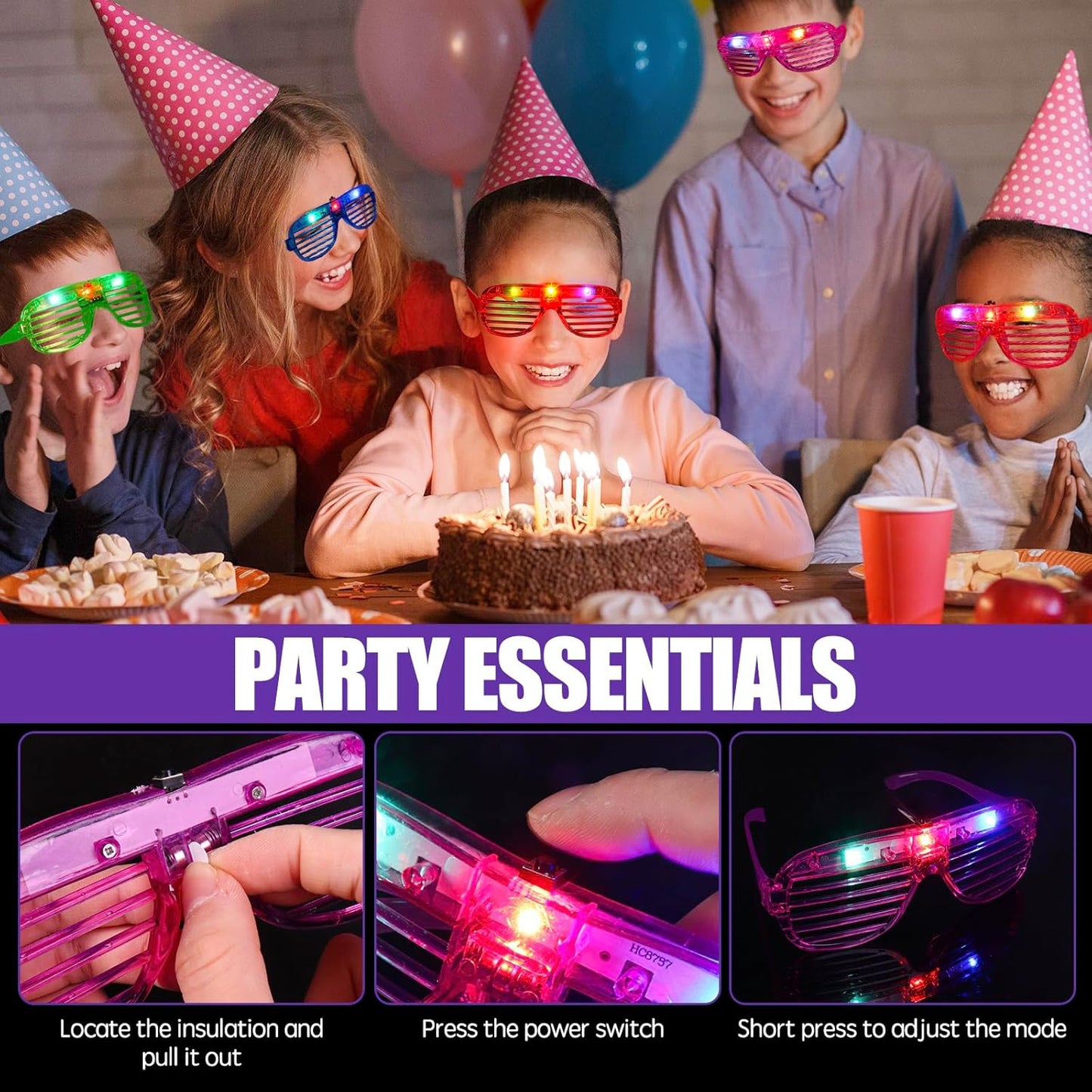 20 PCS LED Glasses, 6 Neon Color Led Glasses, Glow in The Dark Party, Neon Party Supplies for Kids Adults Birthday Wedding New Year Glow Toys Party Halloween
