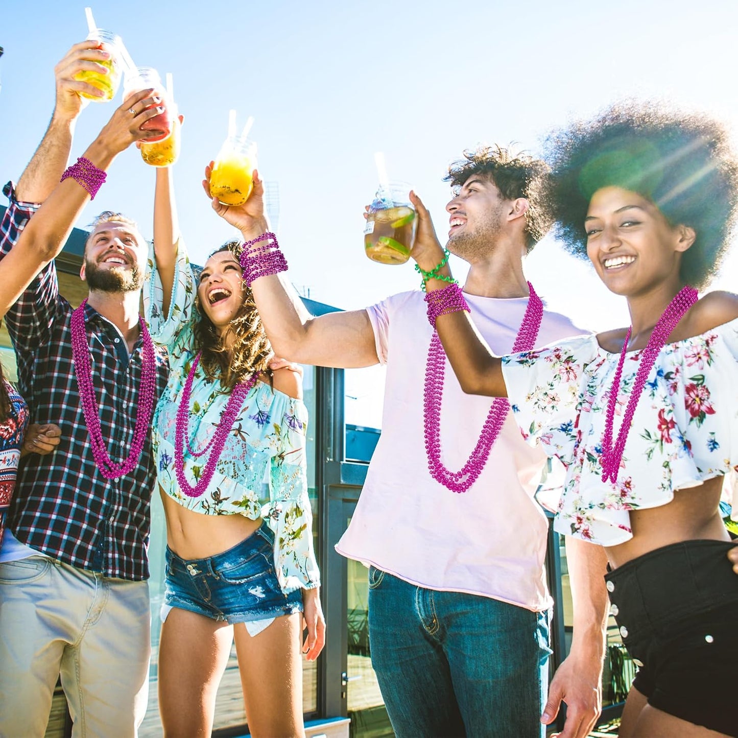 30PCS Mardi Gras Beads, Breast Cancer Awareness Accessories Necklace Party Favors, 33" Mardi Gras Valentines Necklace Stuff, Festival Parade Throw Accessories for Wedding Birthday Gender Reveal