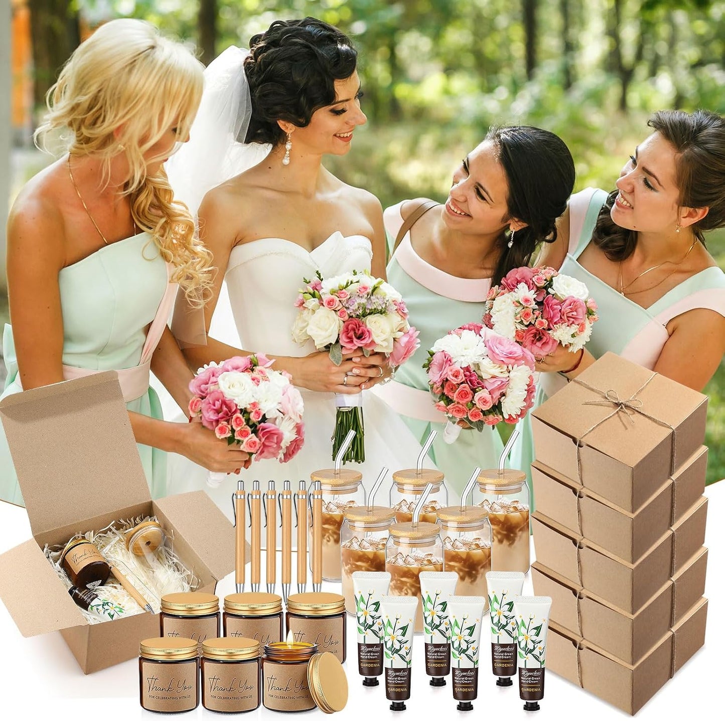 6 Sets Baby Shower Game Prizes for Winners, Glass Cup Scented Candles Hand Cream Pens Gift Box with Raffia for Baby Shower Wedding Bridal Favors for Guests(Khaki)