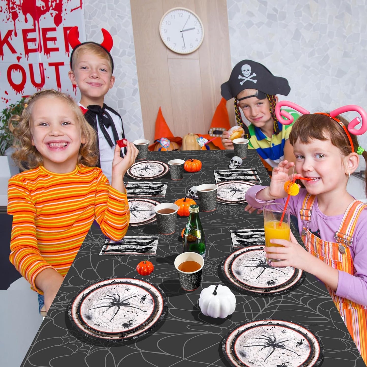 Halloween Party Plates Supplies,Disposable Vintage Skull,Spider Web Tableware Paper Plates and Napkins Cups Knives Spoons Forks for Halloween Birthday Baby Shower Party Decorations,Serve 50 Guests