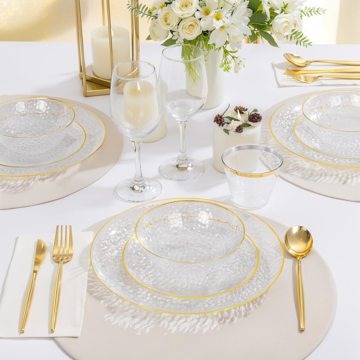 Rubtlamp 30 Pack Clear Disposable Bowls, Clear Plastic Bowls with Gold Rim, 12-16oz Premium Heavy Duty Plastic Dinner Bowls for Party, Wedding and Holiday