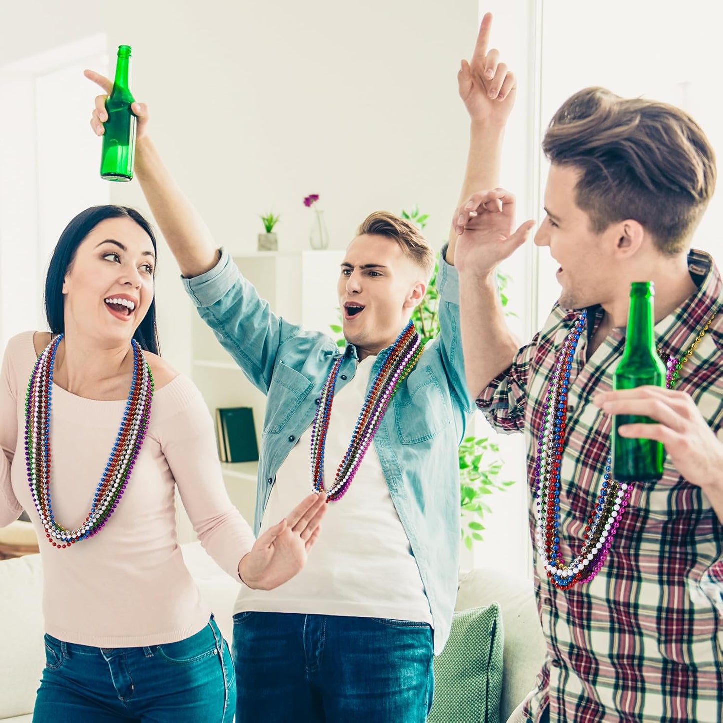 30PCS Mardi Gras Beads, Metallic 10 Kinds Beaded Necklace Party Favors, 33" Colorful Mardi Gras Necklace Bulk Stuff, Festival Parade Throw Accessories for Wedding Birthday Celebrations Decorations