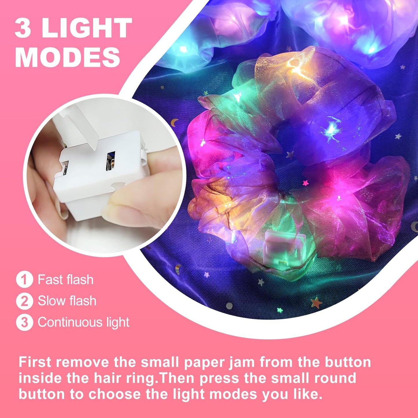 Light Up Scrunchies, Double-layer LED Scrunchy Hair Ties Glow in the Dark Party Supplies Glow Sticks Party Favor Festival Rave Accessories for Women Neon Party Gifts(9PCS-Pink Set)