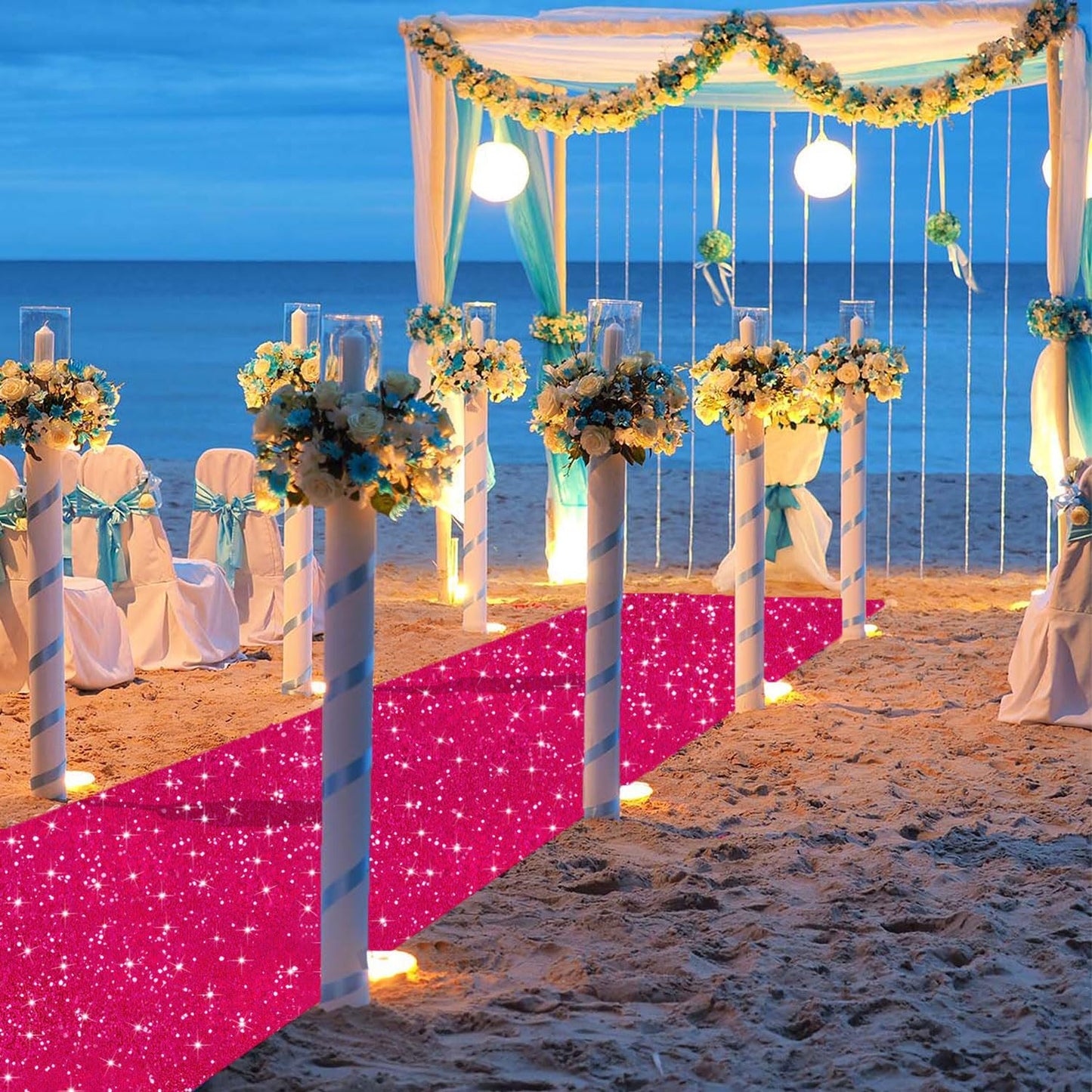 FUHSY Hot Pink Aisle Runner for Wedding 4FT x 20FT Sparkly Sequin Aisle Runner Rug Wedding Carpet Runner for Prom Glitter Aisle Runners Pink Runner Rug for Outside Bridal Shower Party Events
