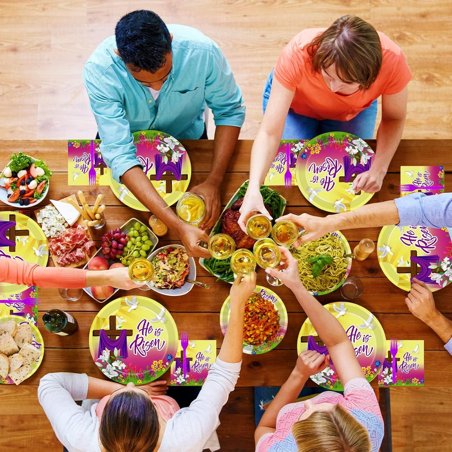 96 Pcs Easter He is Risen Paper Plates Napkins, Easter Religious Inspiring Party Decorations Supplies Disposable Dinnerware Tableware Set, Serves 24