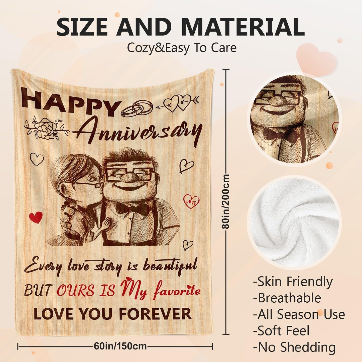 Gifts for Her Him - Wedding Anniversary Blanket Gifts for Women Men Couple - Romantic I Love You Gift for Wife Husband - Happy Anniversary for Girlfriend Boyfriend - Throw Blanket 60"x80"