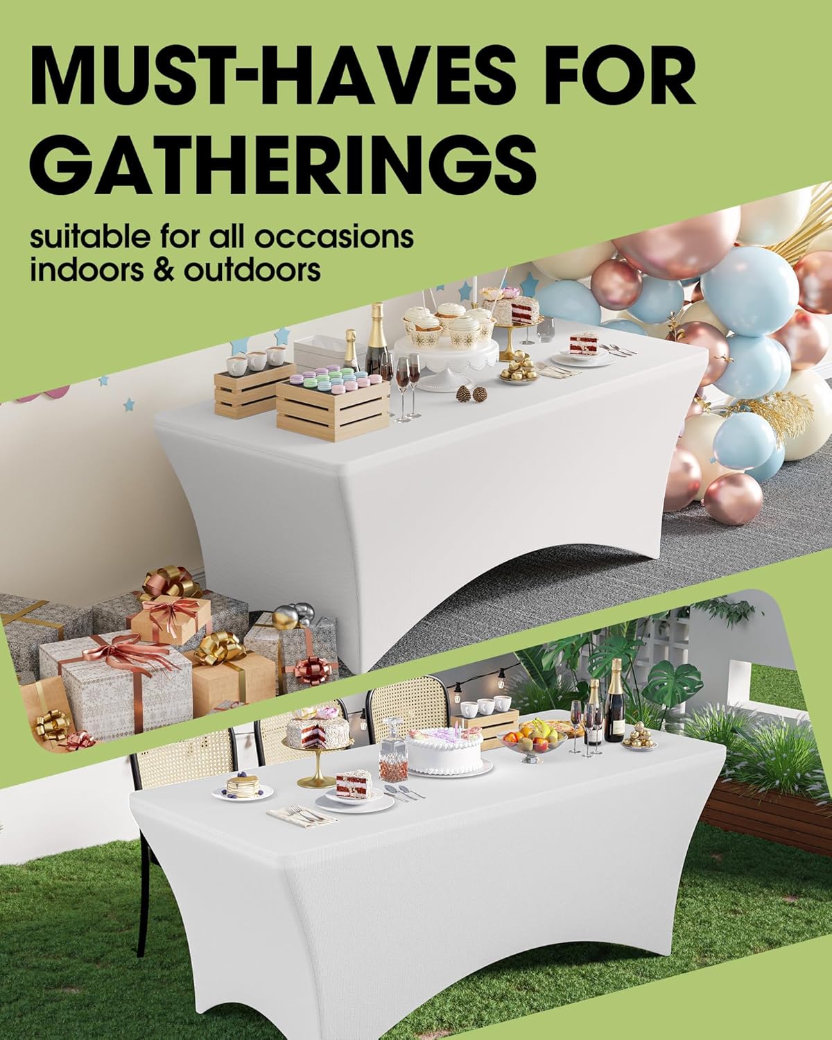 Pureegg Spandex Tablecloth 4ft - 6 Pack, Fitted and Stretch Table Cover for Rectangle Tables, Wrinkle-Resistant and Secure Fabric for Outdoor, Picnic, Party, Wedding, Banquet and Birthday, White