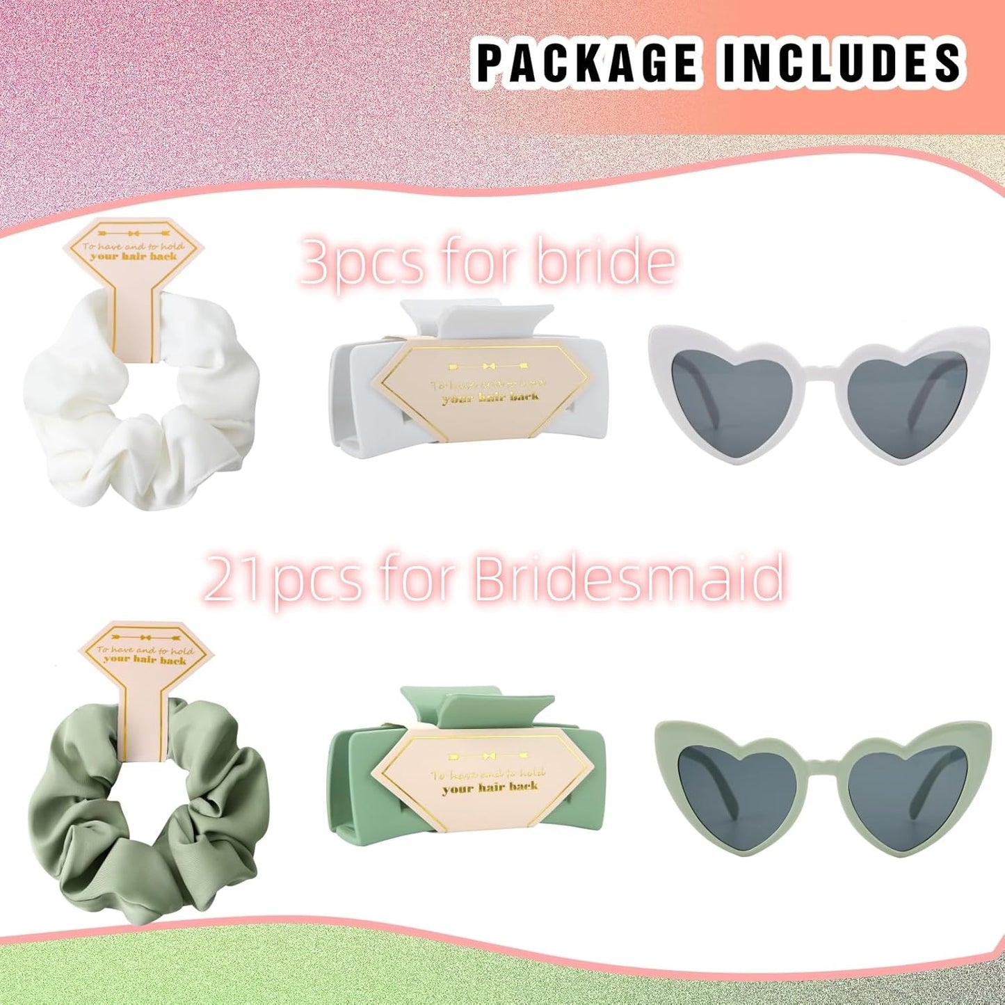 Bridesmaid Scrunchies Proposal Gifts Bachelorette Hair Claws Clips Girls heart sunglasses for Wedding Party Favors (White&Black)