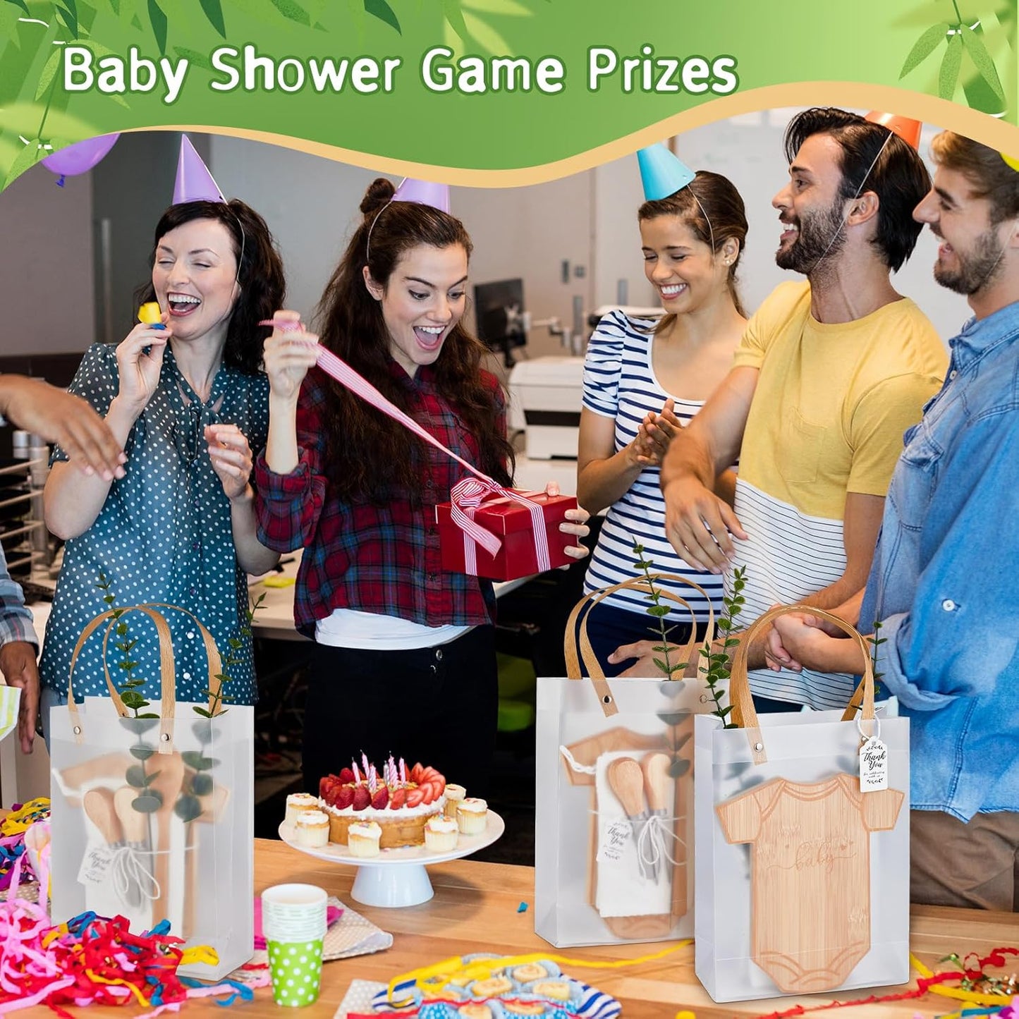 Baby Shower Prizes for Game Winners Bodysuit Shaped Cheese Board Gift with Spoons Butter Spreaders Gift Bags Kitchen Towels Bridal Shower Party Favors for Guests (Bodysuit Shaped, 1 Set)